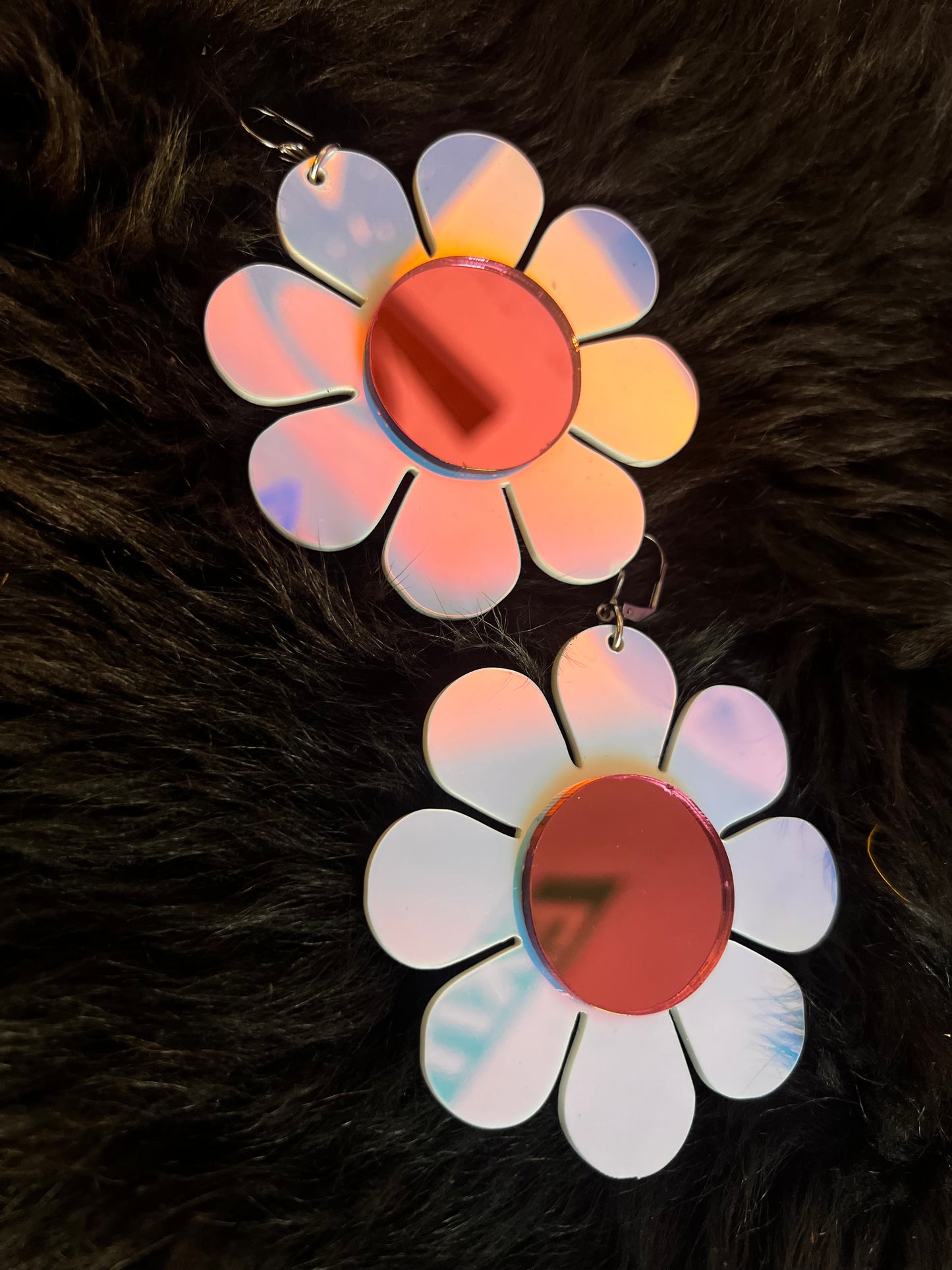 Holographic & pink mirror Flower Power Earrings