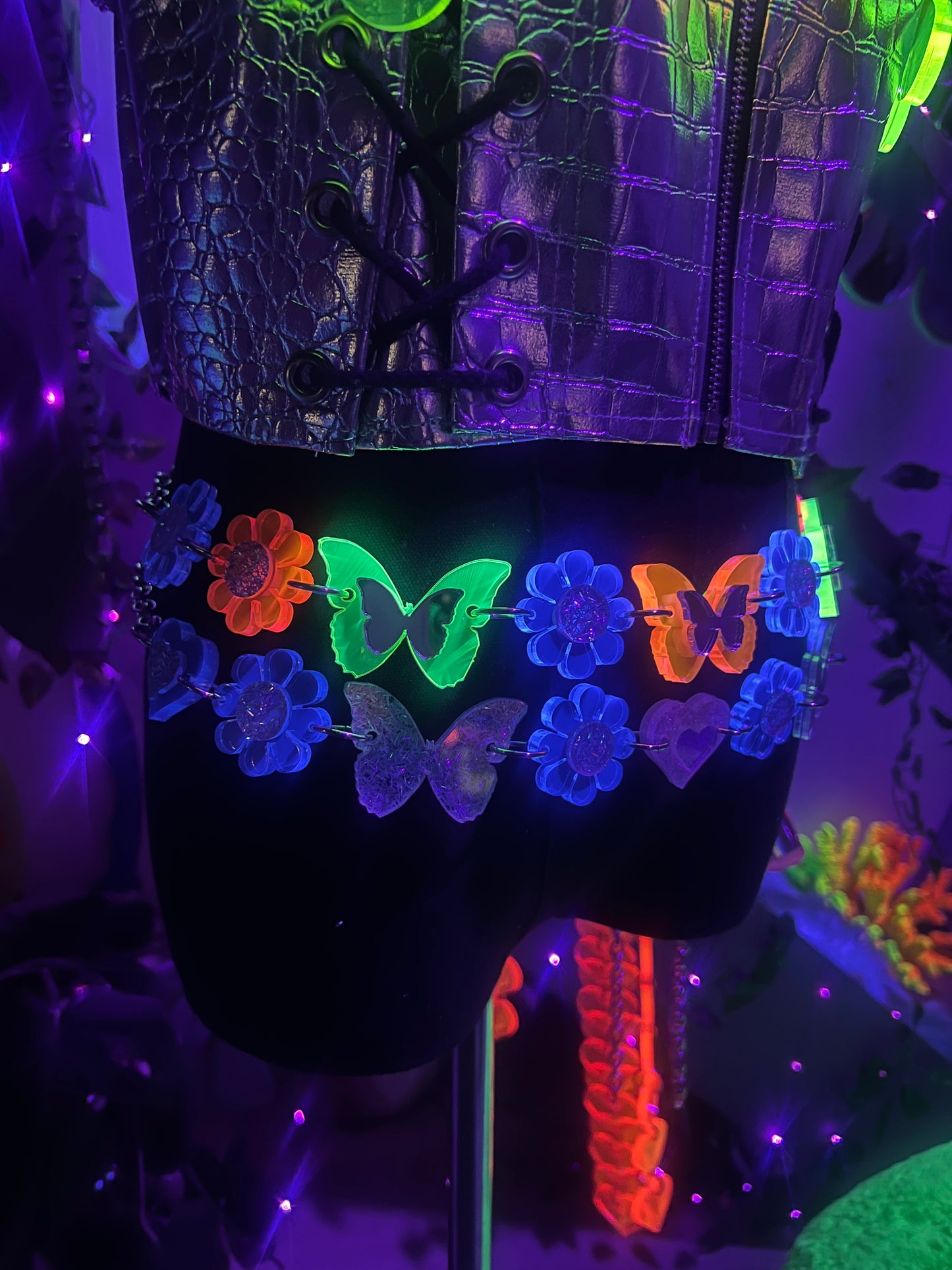 Neon 🦋 Butterfly Flower Power waist Belt (one of a kind) reversible 🌸🦋🌸