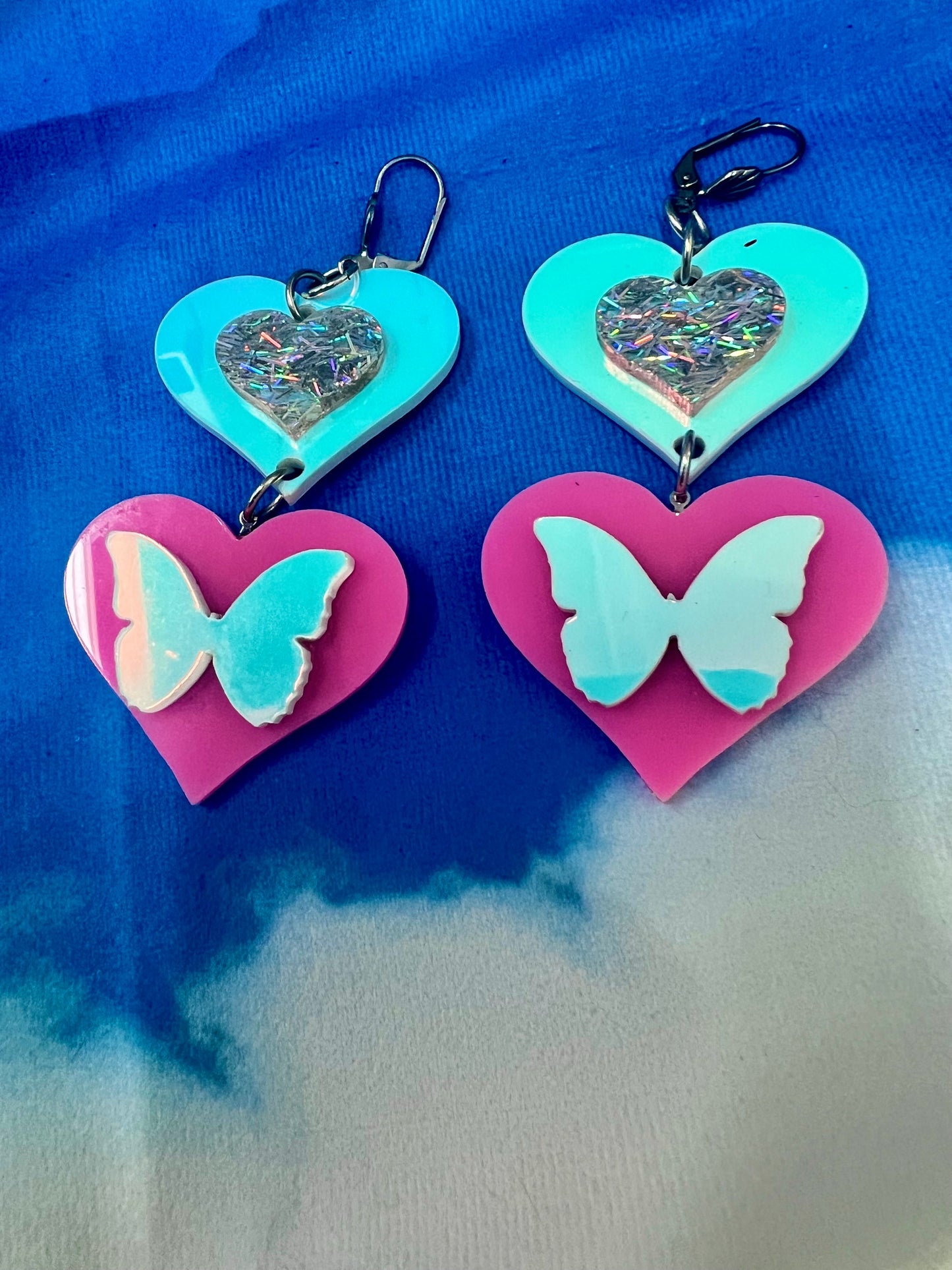 Fly 🦋🩷🦋  into love drip Earrings (one of a kind)