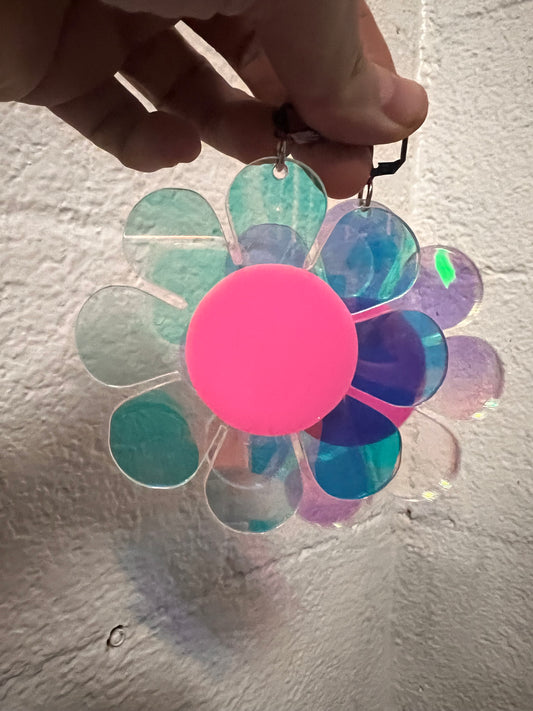 Pastel Barbie Holographic Flower Power Earrings