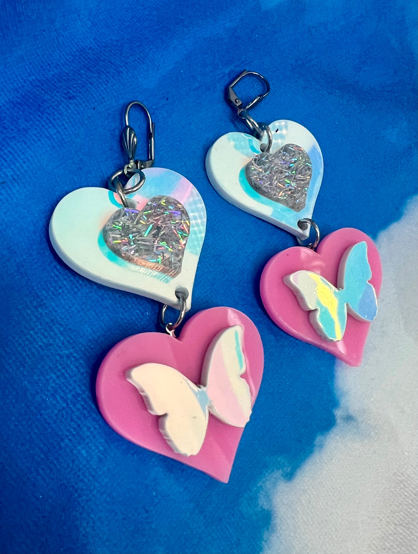 Fly 🦋🩷🦋  into love drip Earrings (one of a kind)