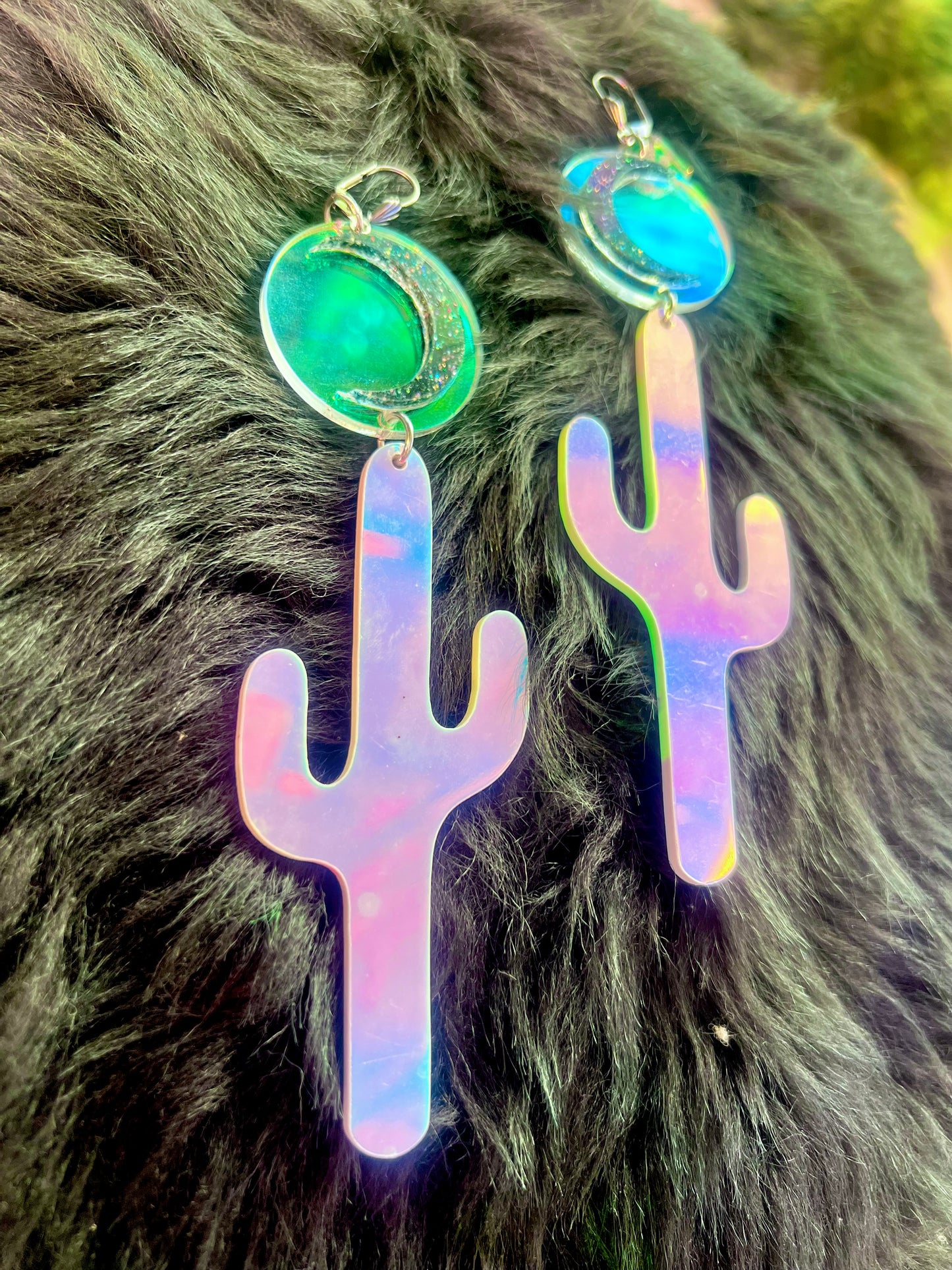 Holographic Desert goth Luna Earrings 🌵🌙