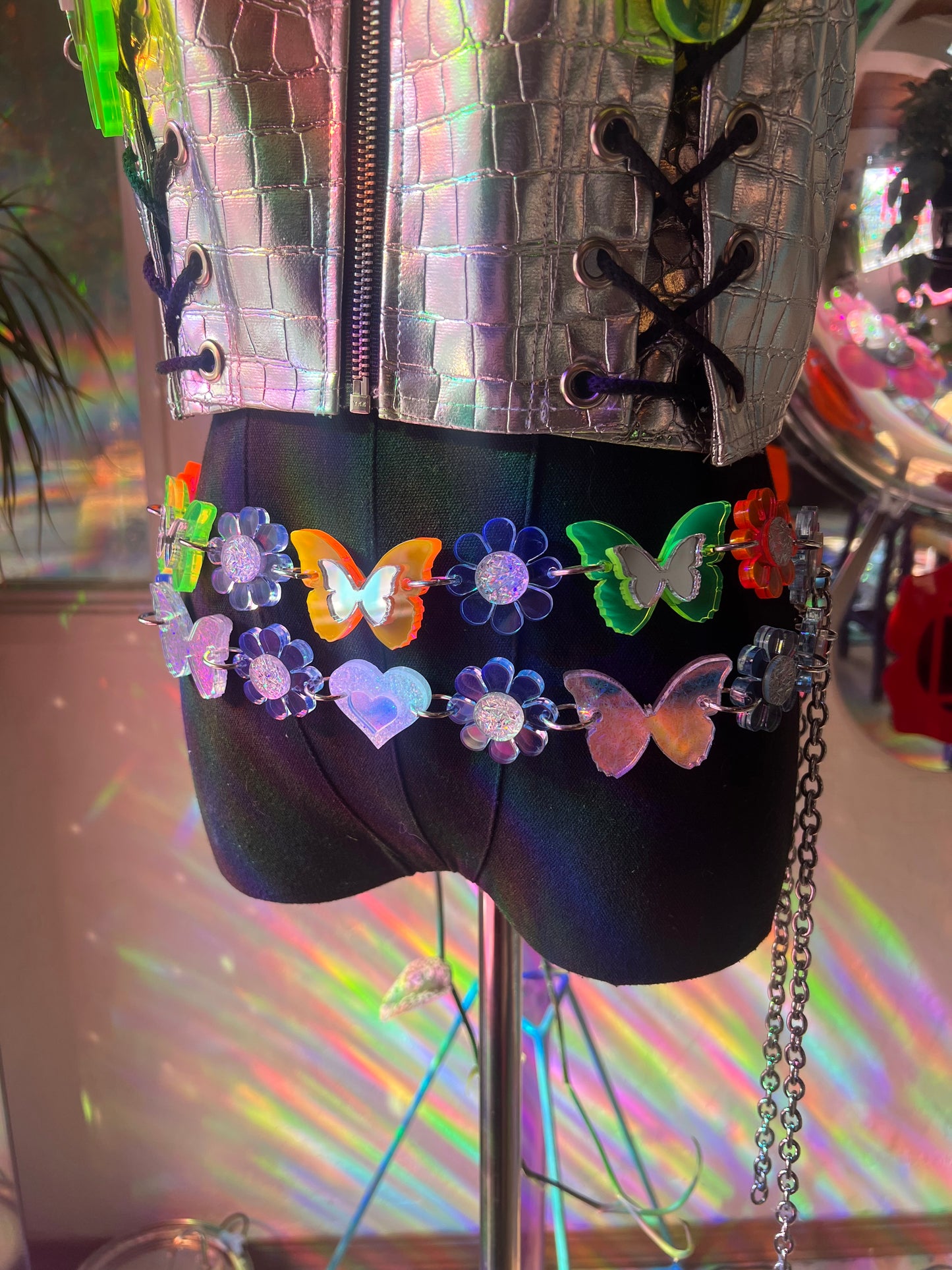 Neon 🦋 Butterfly Flower Power waist Belt (one of a kind) reversible 🌸🦋🌸
