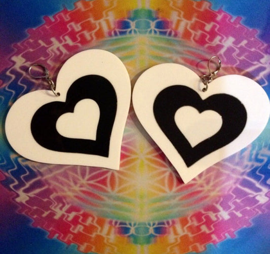 White & black Heart Love Earrings