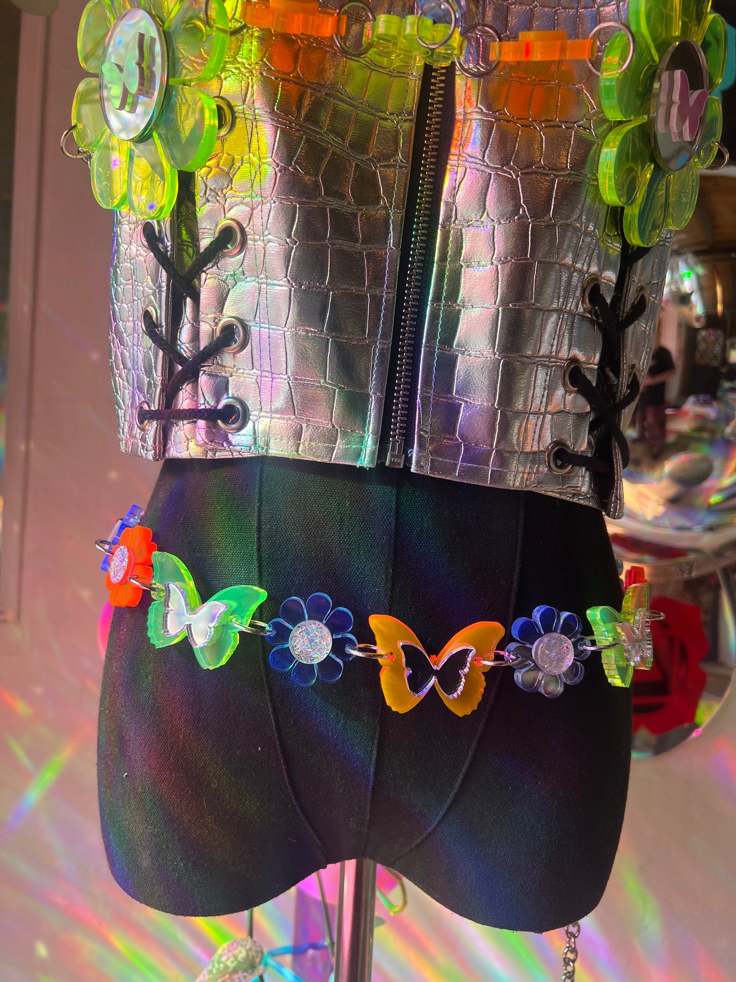 Neon 🦋 Butterfly Flower Power waist Belt (one of a kind) reversible 🌸🦋🌸