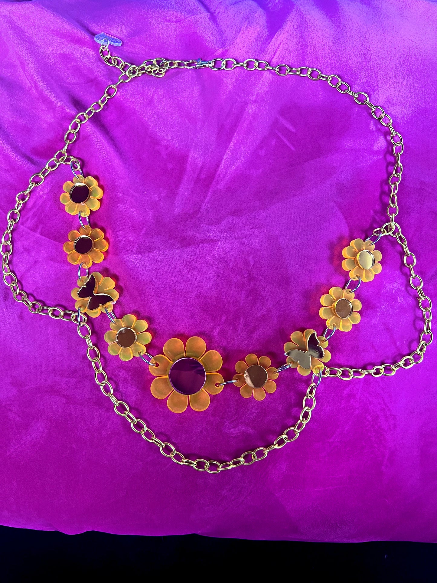 Neon Orange Butterfly Flower Power waist Belt (one of a kind)