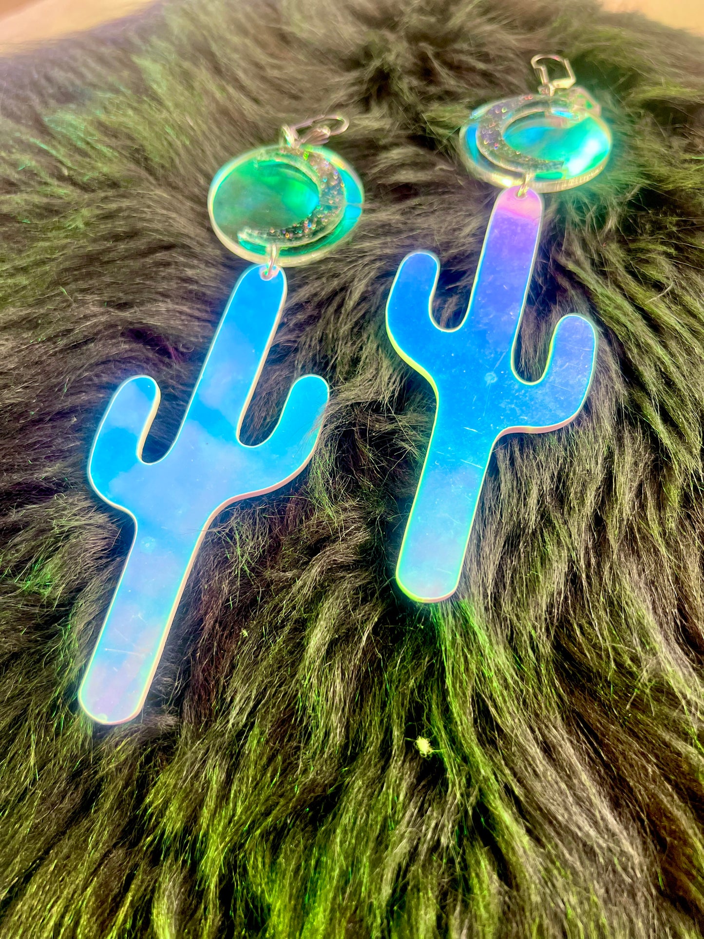 Holographic Desert goth Luna Earrings 🌵🌙