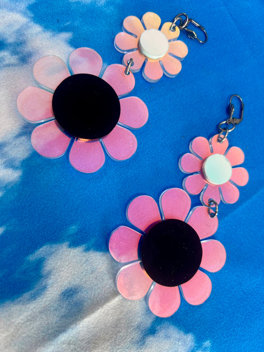 Holographic Flower power drip dangle Earrings 🌸