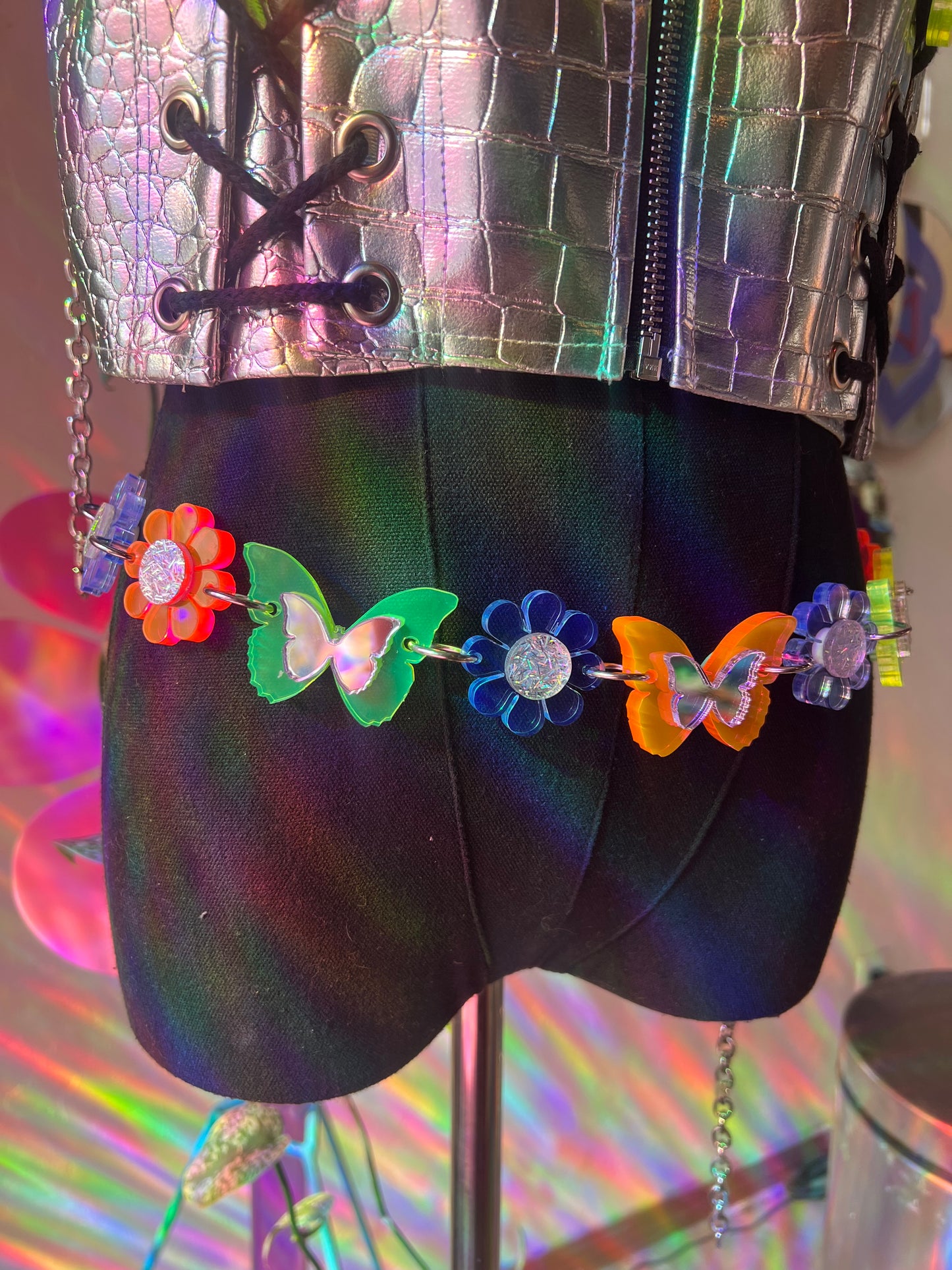 Neon 🦋 Butterfly Flower Power waist Belt (one of a kind) reversible 🌸🦋🌸
