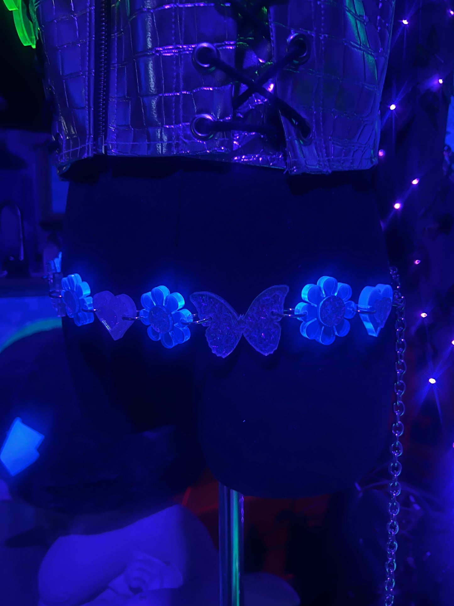 Neon Blue 🦋 Butterfly Flower Power waist Belt (one of a kind) reversible 🌸🦋🌸