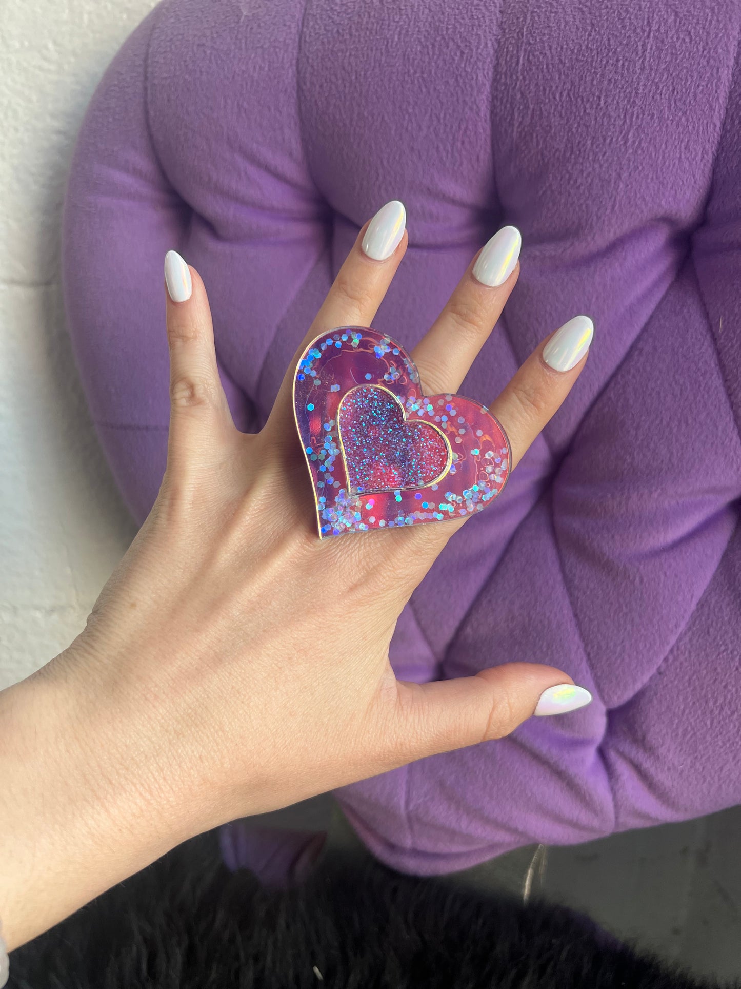 Holographic love  💕💜💕 Heart Ring