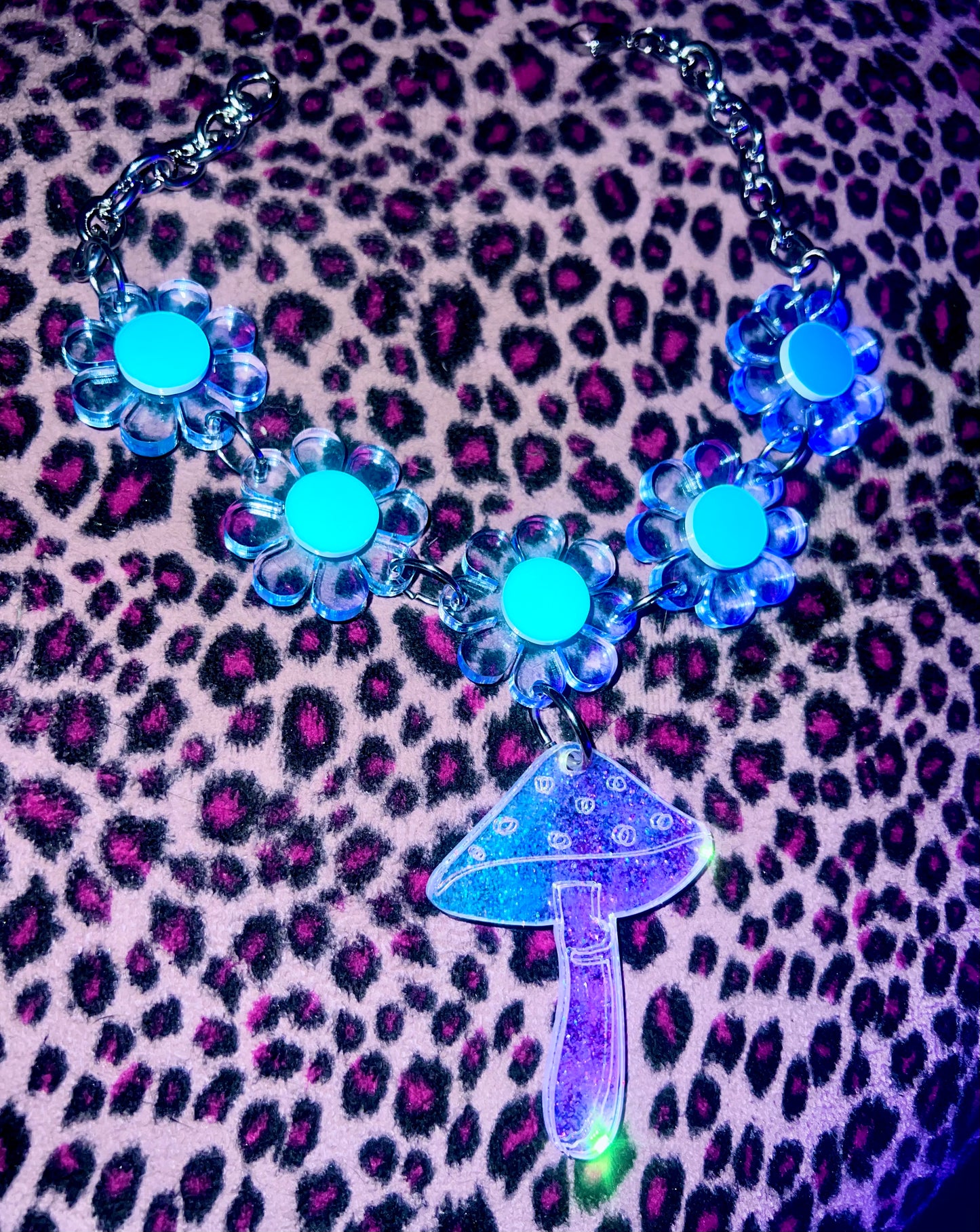 Neon Blue dreams Galactic Mushroom Drip choker