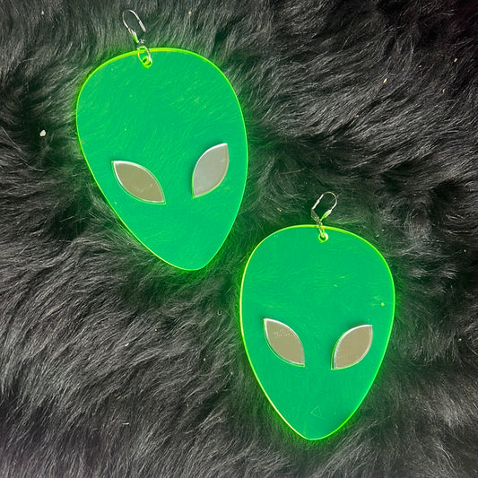 Neon Green Alien Earrings
