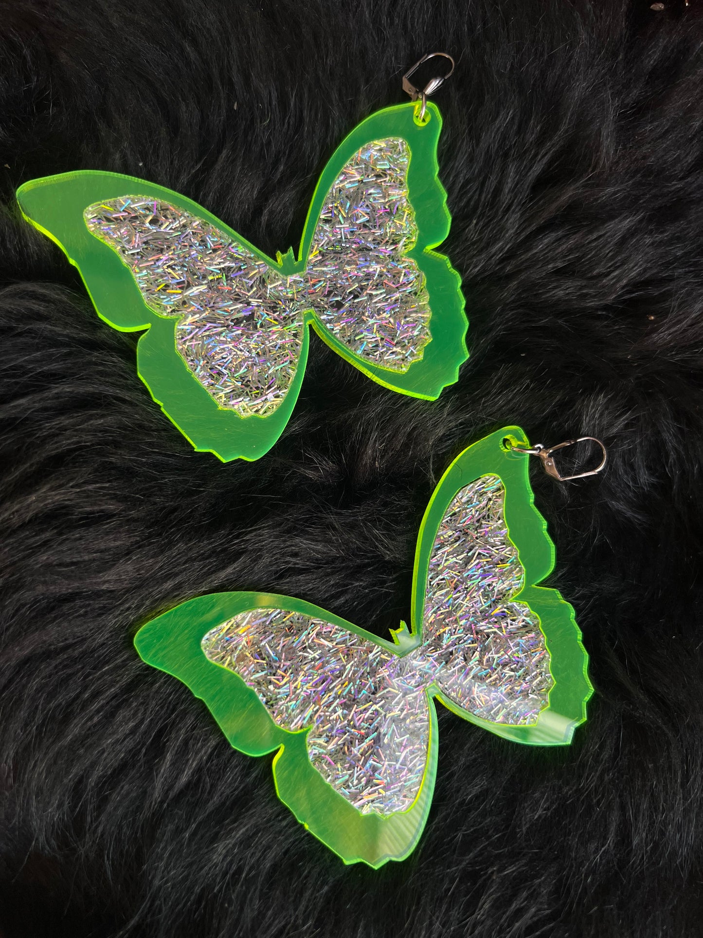 Neon Green & Glitter Butterfly Earrings 💚🦋💚