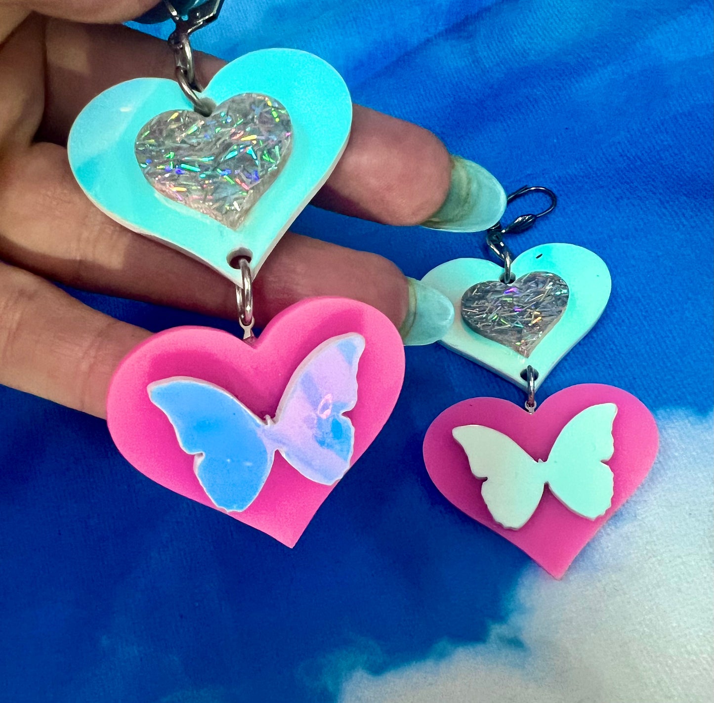 Fly 🦋🩷🦋  into love drip Earrings (one of a kind)