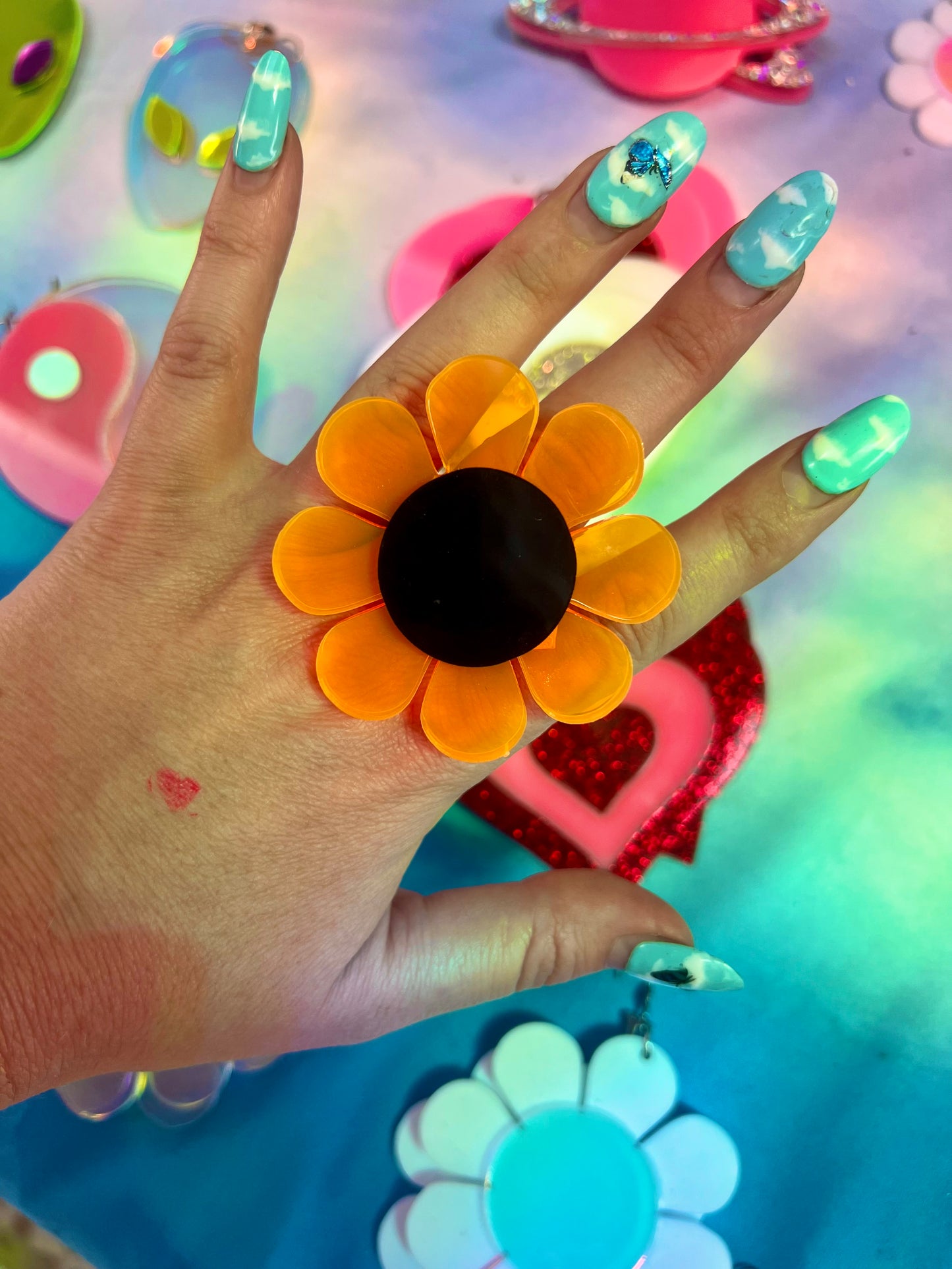Neon orange Halloween 🎃 Flower Power Ring
