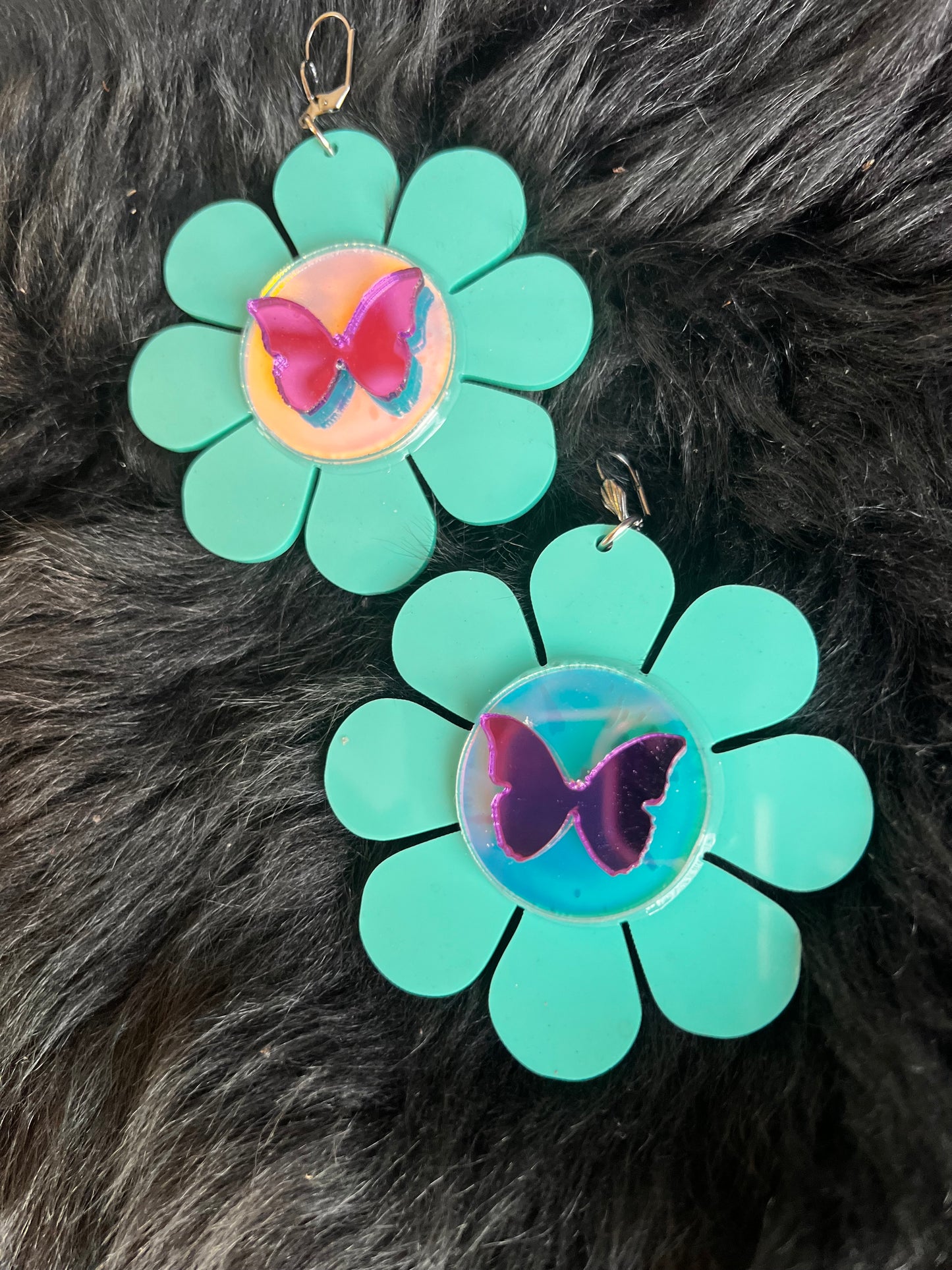 Turquoise Flower Power Butterfly Earrings