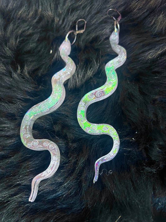 Holographic goddess Snake Earrings