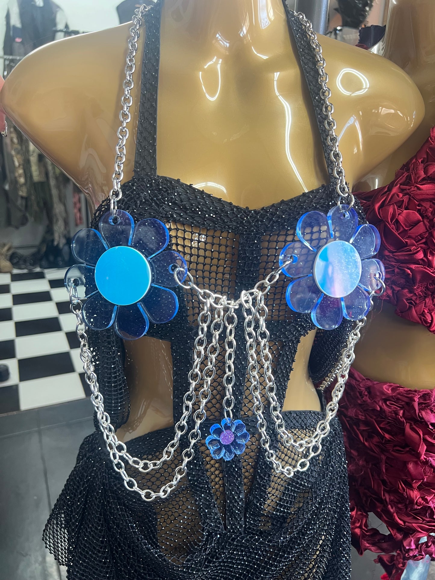 Neon blue Flower Power Belt & Bra Set