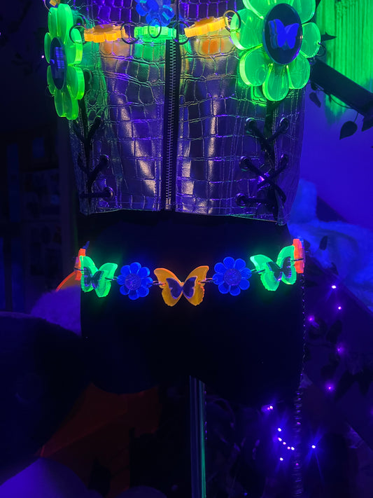 Neon 🦋 Butterfly Flower Power waist Belt (one of a kind) reversible 🌸🦋🌸