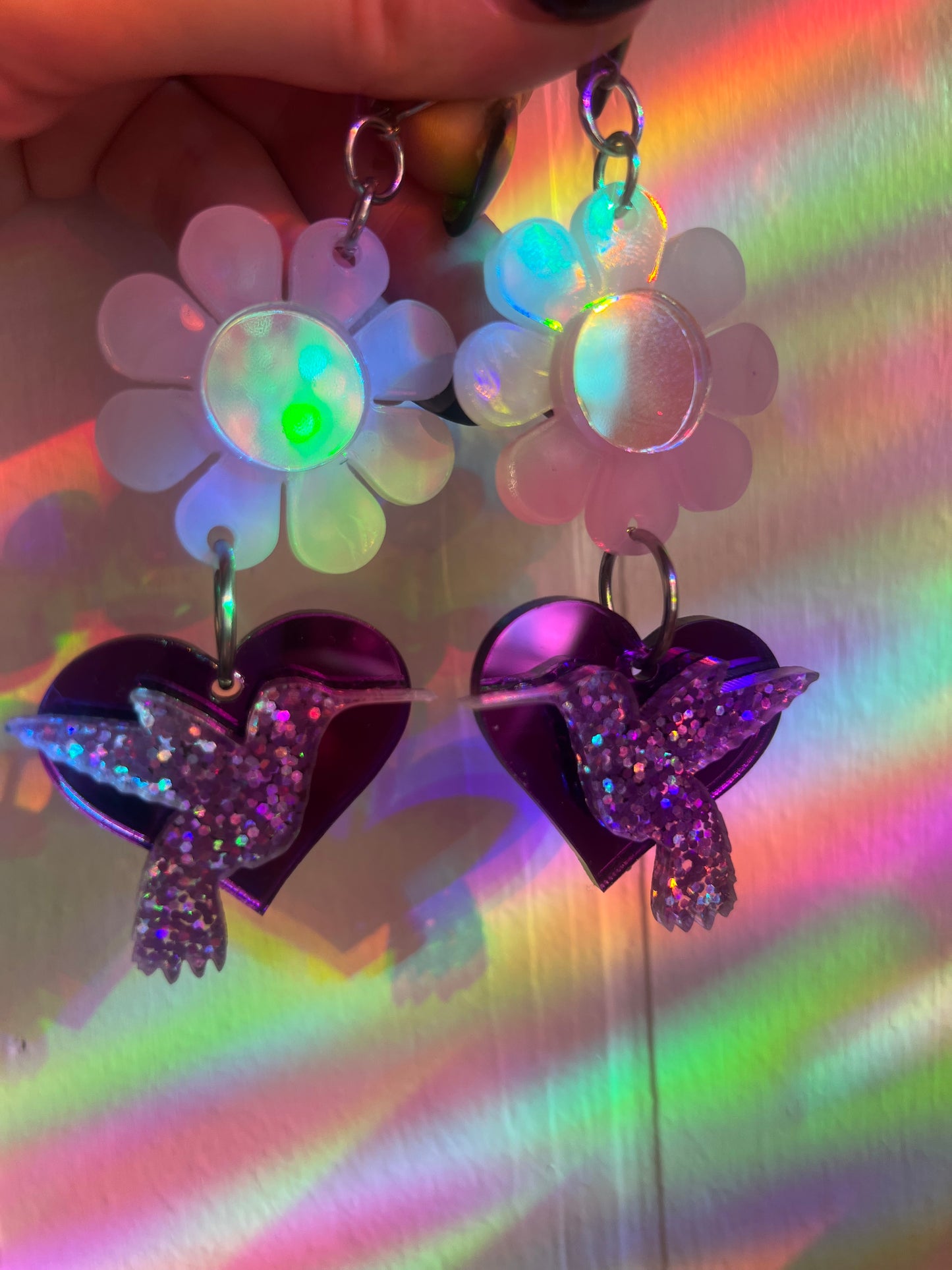 Flower loving  Hummingbird Earrings (one of a kind) 💜