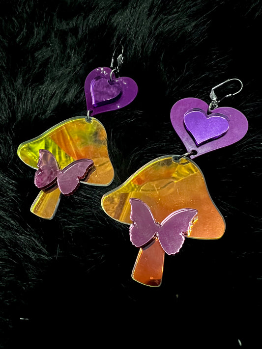 Butterfly Mushie love holo Earrings 💜🦋 one of a kind