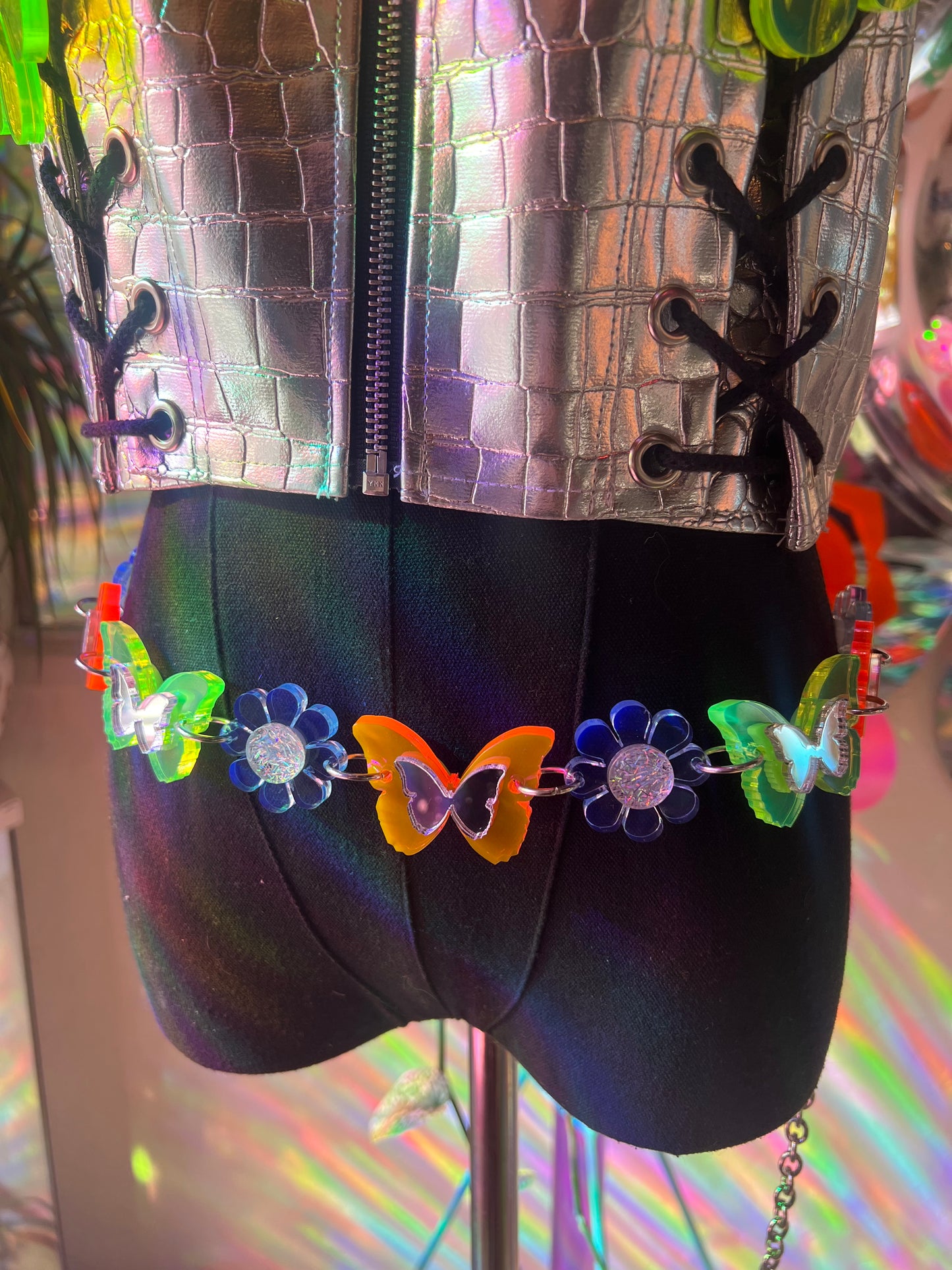 Neon 🦋 Butterfly Flower Power waist Belt (one of a kind) reversible 🌸🦋🌸