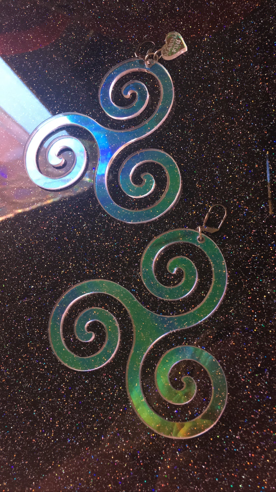 Holographic swirl Triskelion Earrings