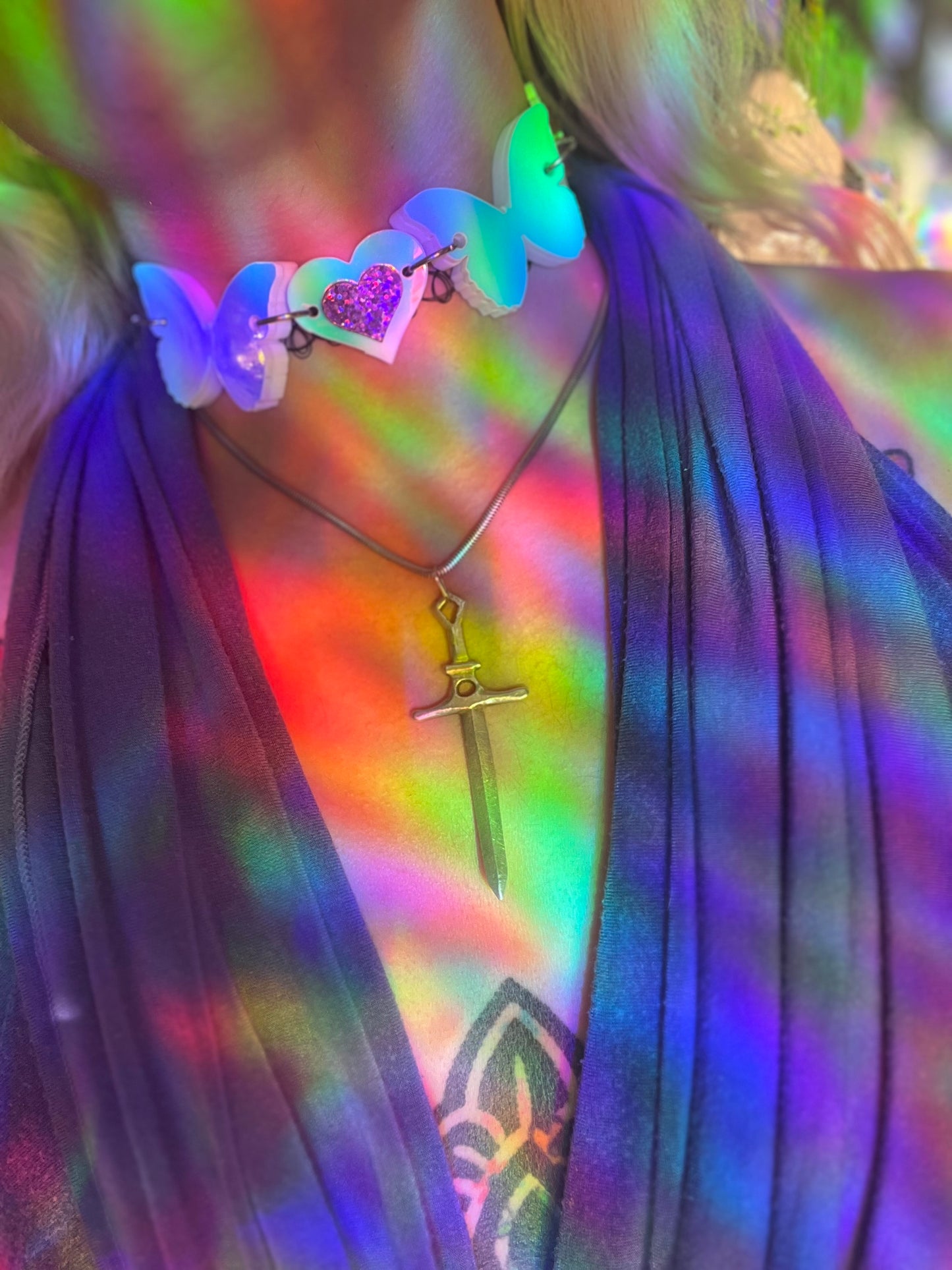 Holographic goddess Butterfly Choker 🦋🩷🪽
