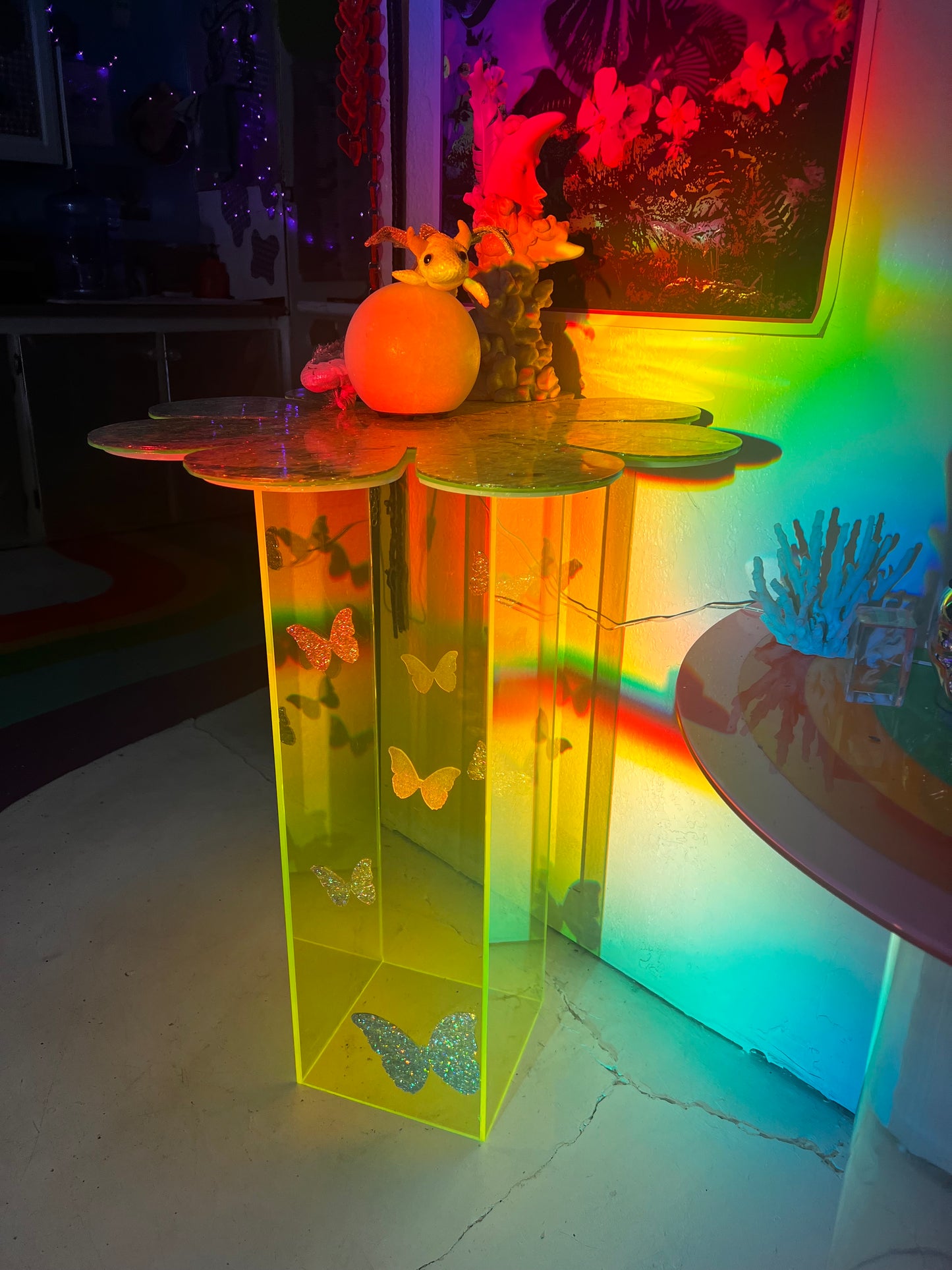 Neon Flower power table (one of a kind) 🌸🪩🌈