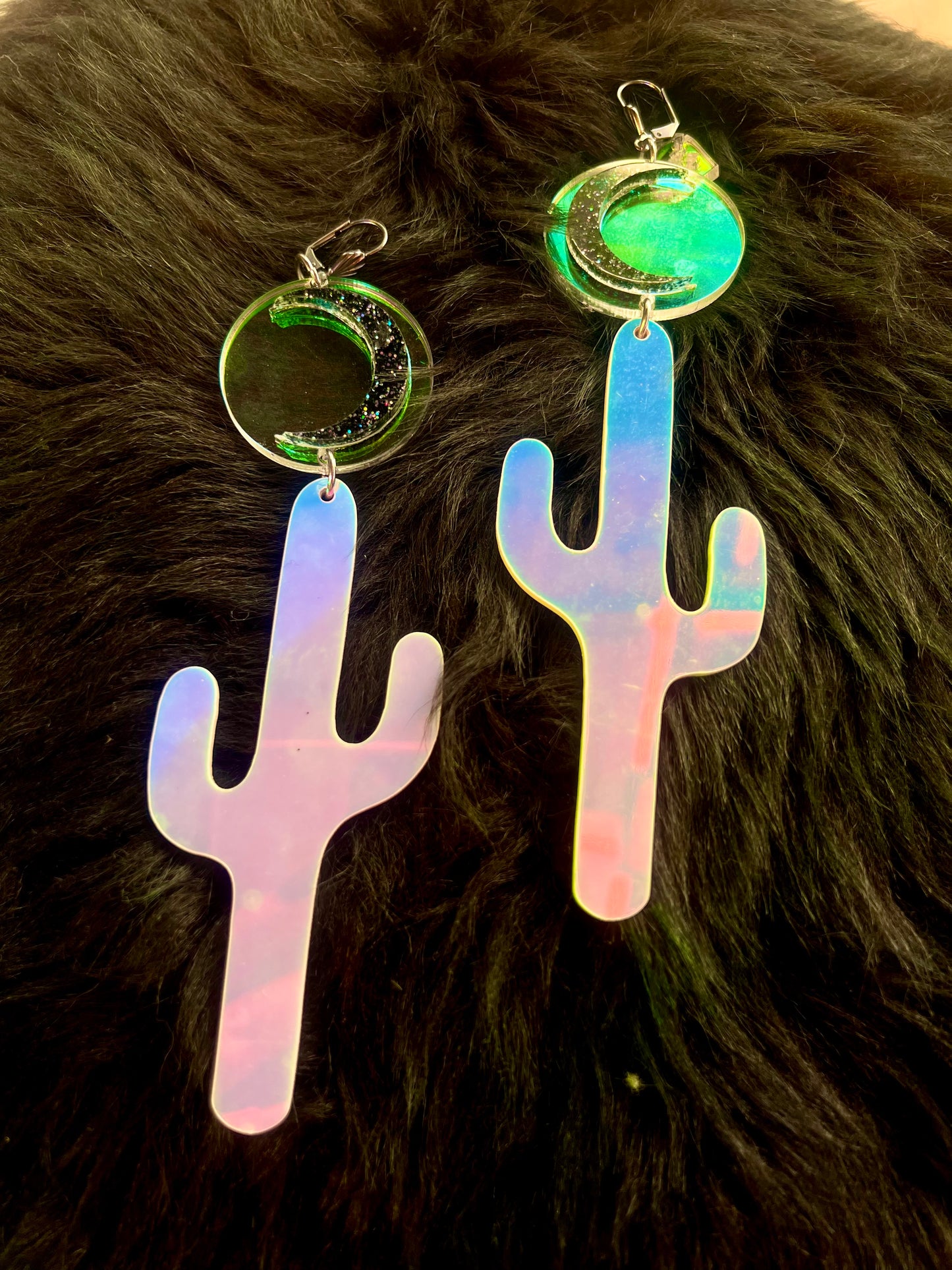 Holographic Desert goth Luna Earrings 🌵🌙