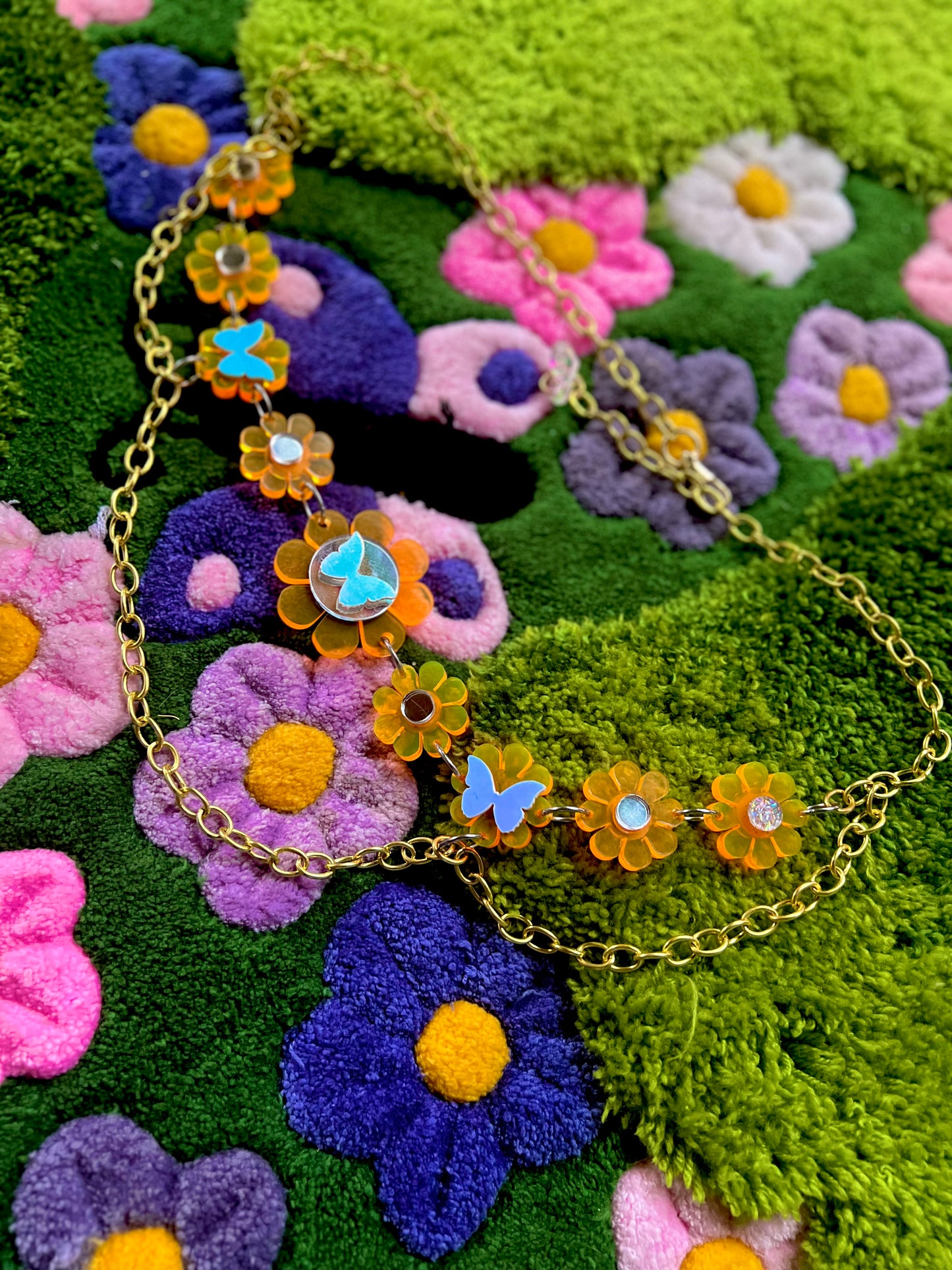 Neon Orange Butterfly Flower Power waist Belt (one of a kind)