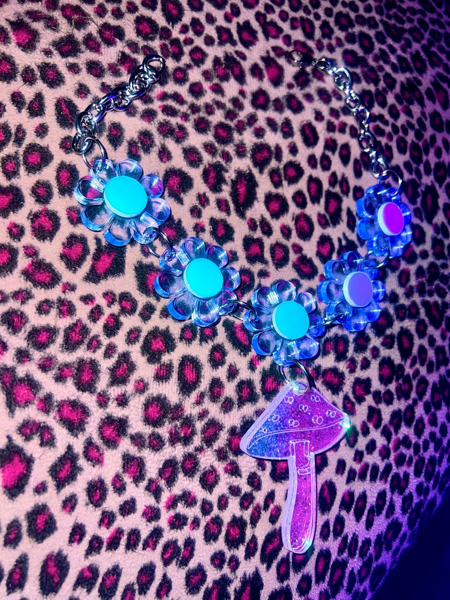 Neon Blue dreams Galactic Mushroom Drip choker