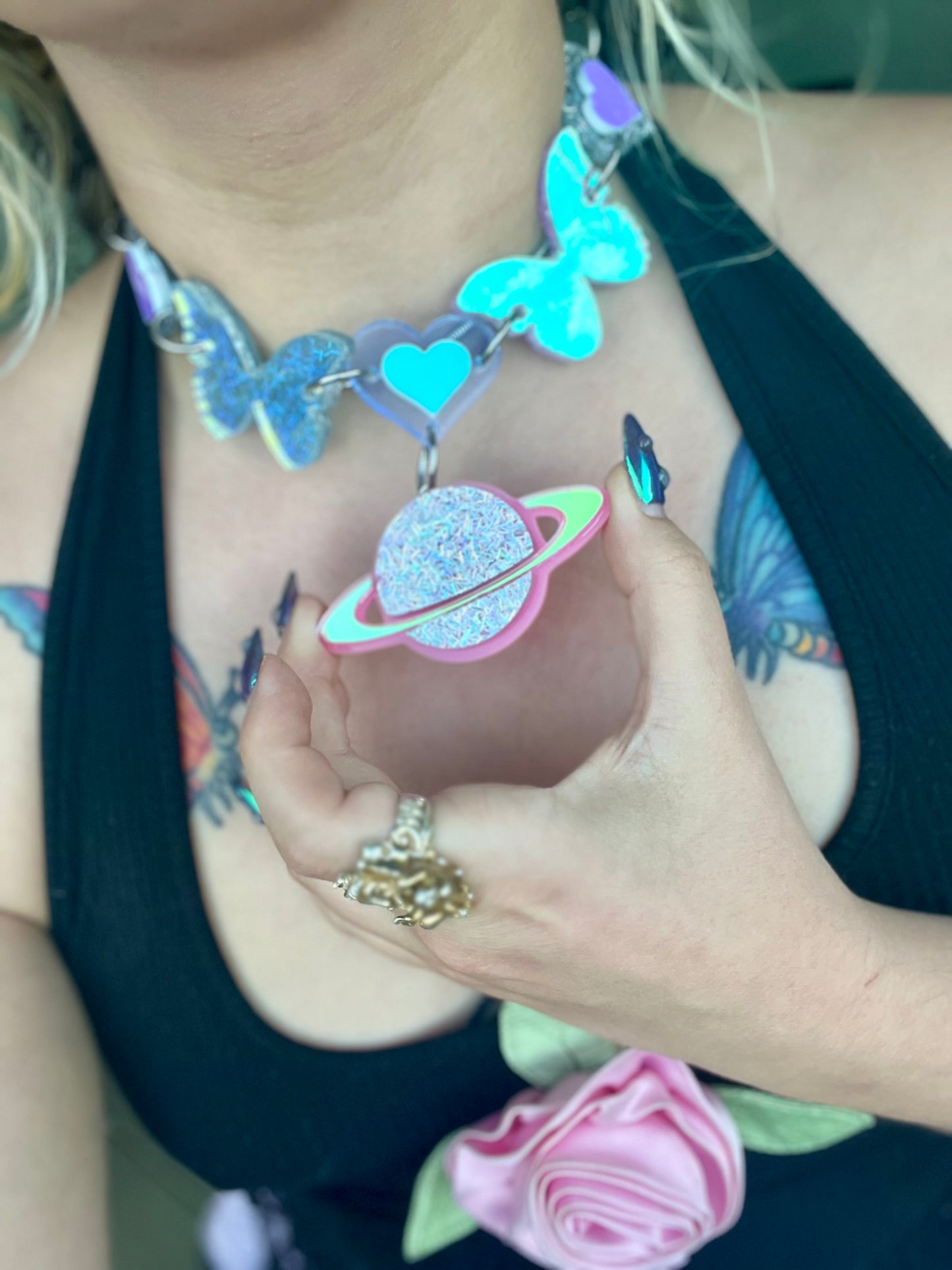 Bb Butterfly Heart Love Saturn Drip choker 🩷🛸🩷 one of a kind