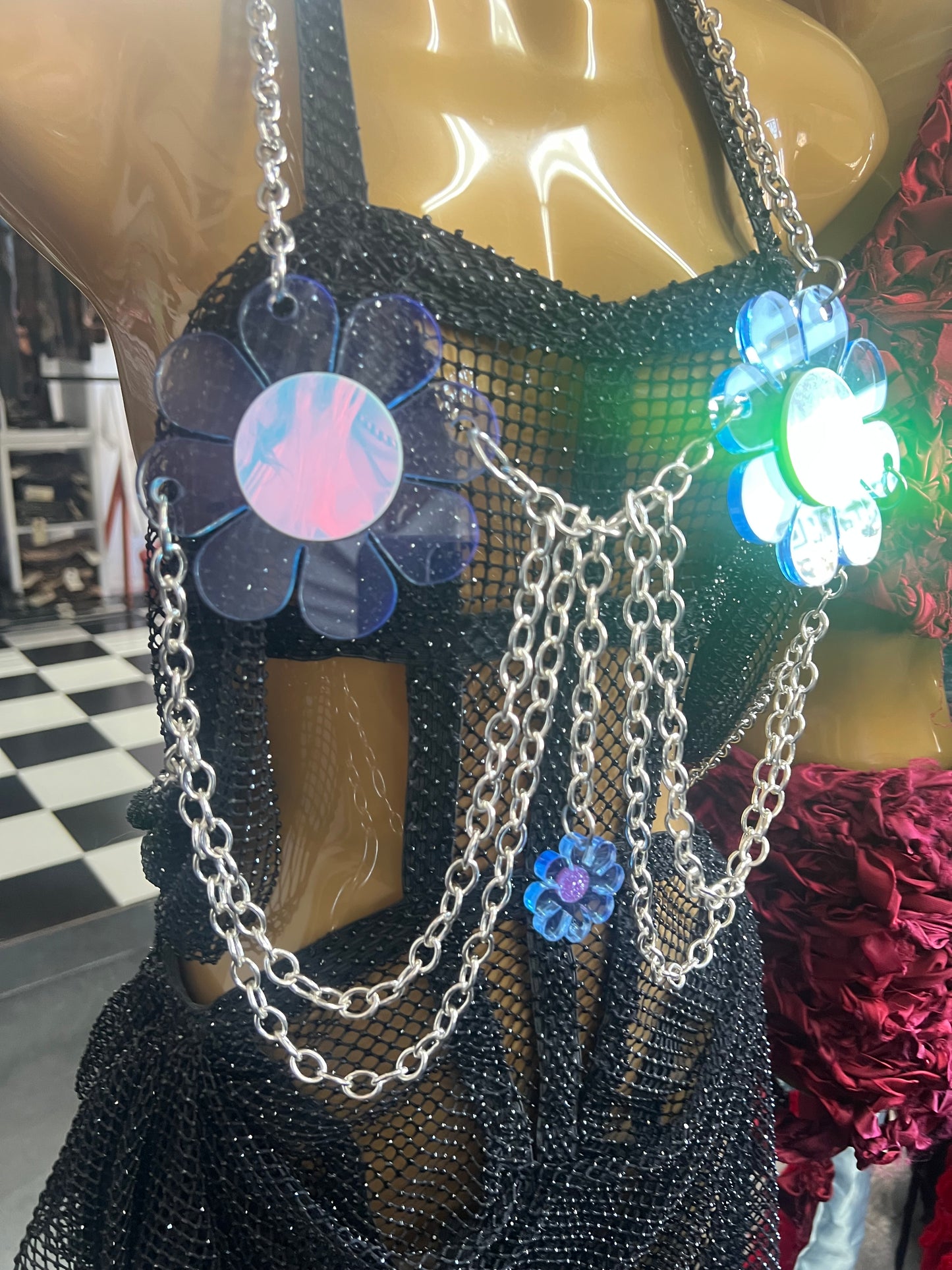 Neon blue Flower Power Belt & Bra Set