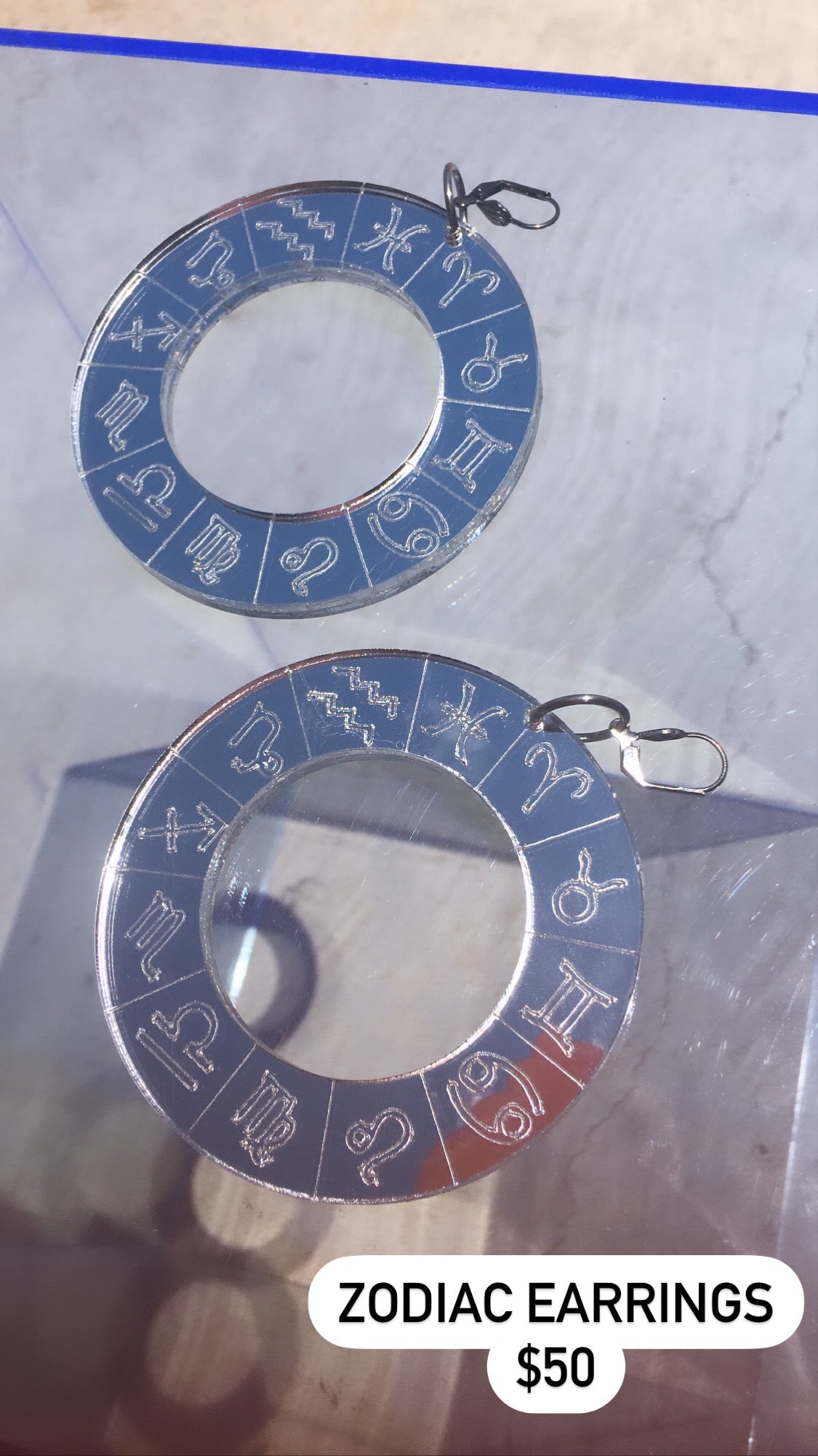 Silver Mirror Zodiac Wheel Earrings
