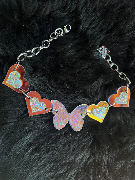 Holographic Butterfly Glitter Heart Love Choker
