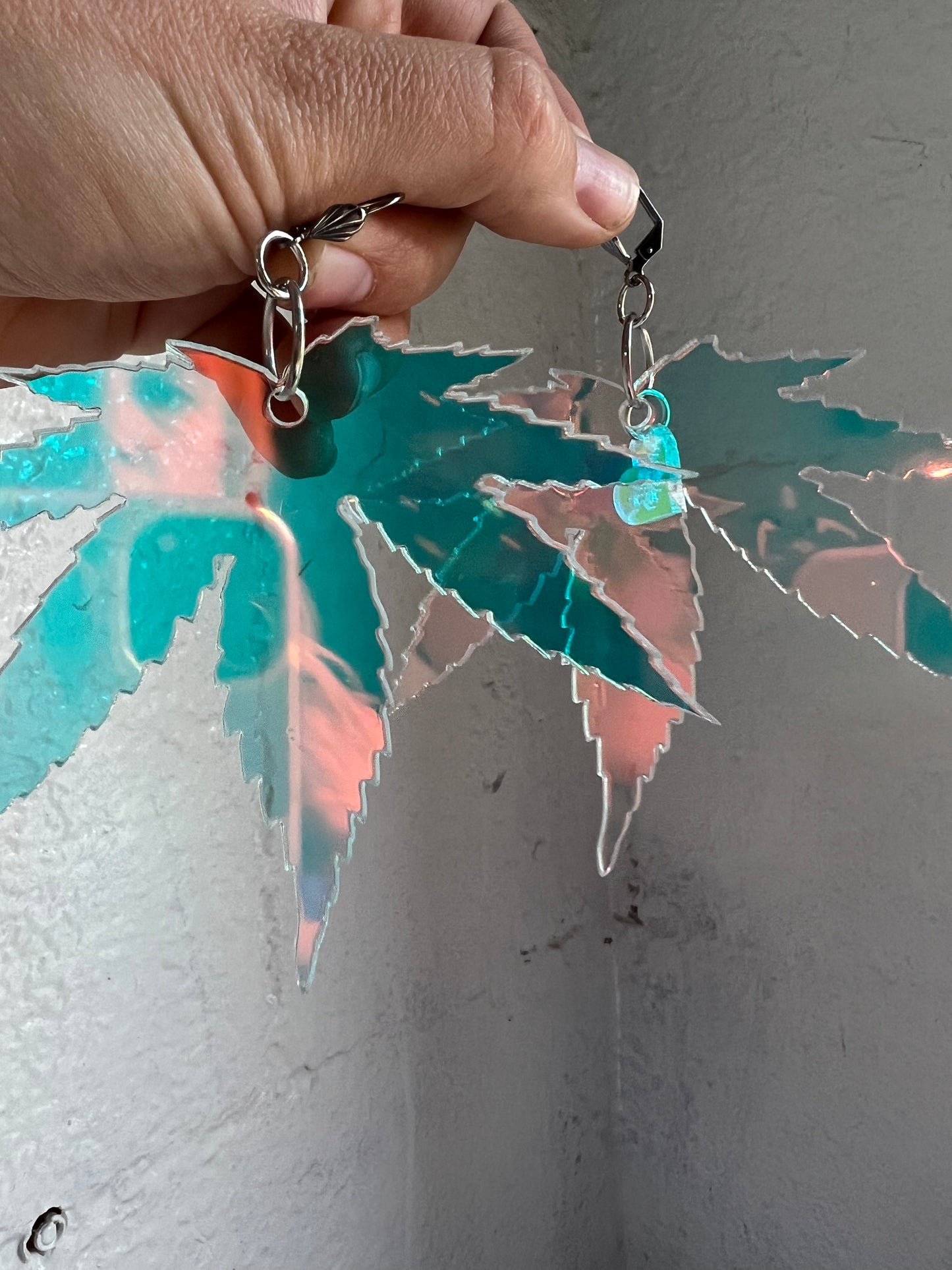 Holographic weed Leaf Earrings