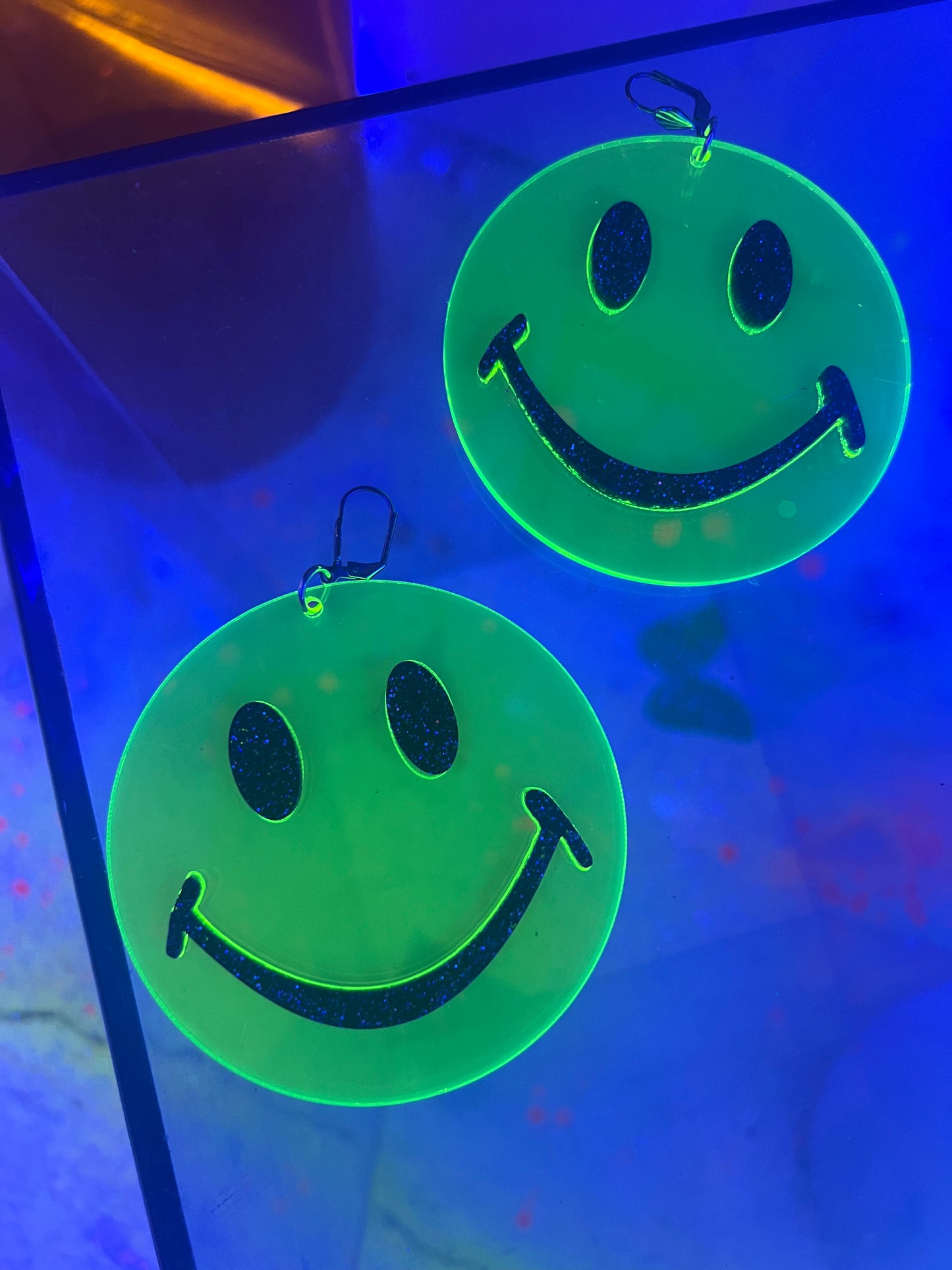 Uv reactive neon green Smiley Face Earrings