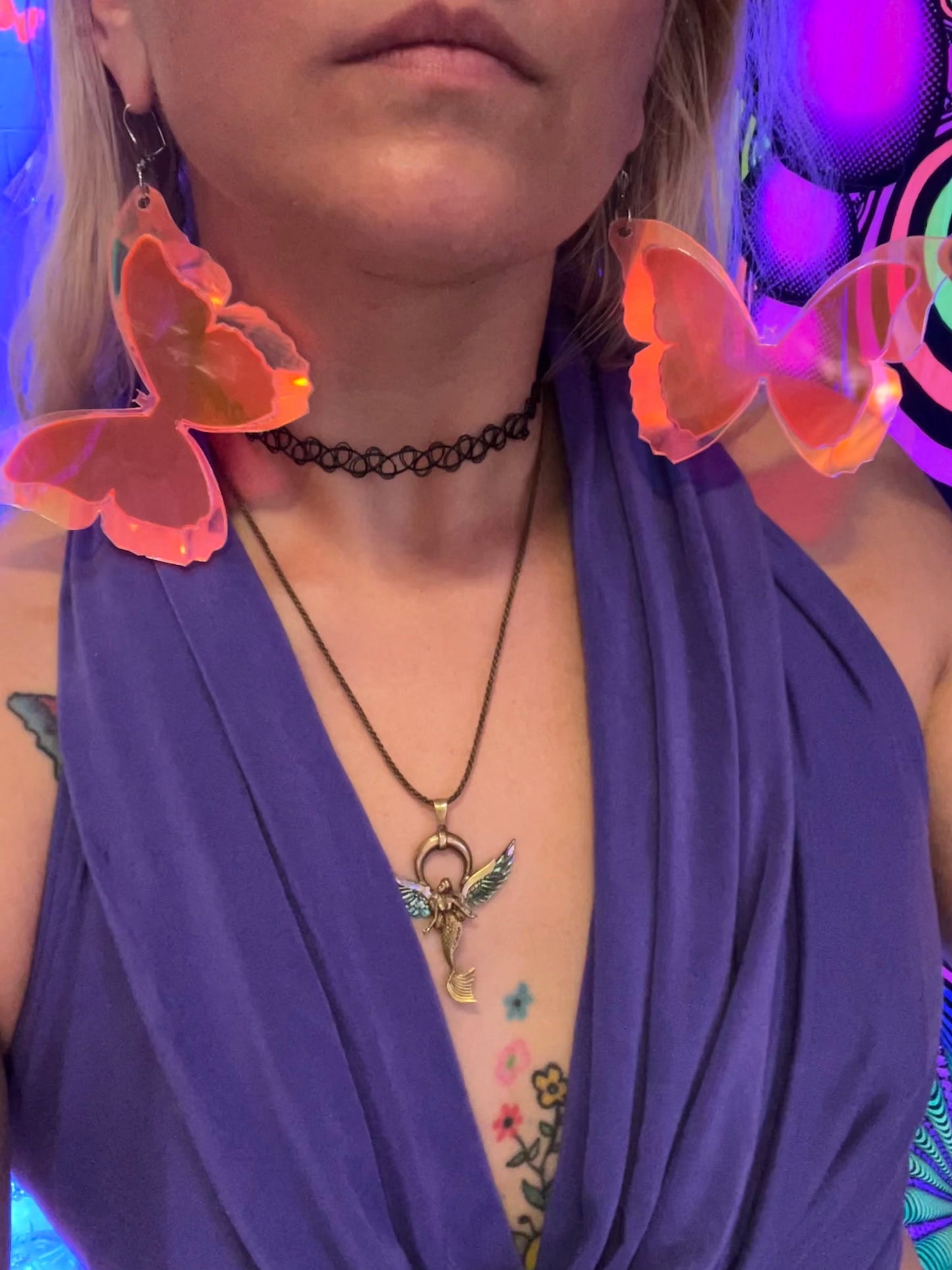 Neon pink holographic Butterfly dreams Earrings