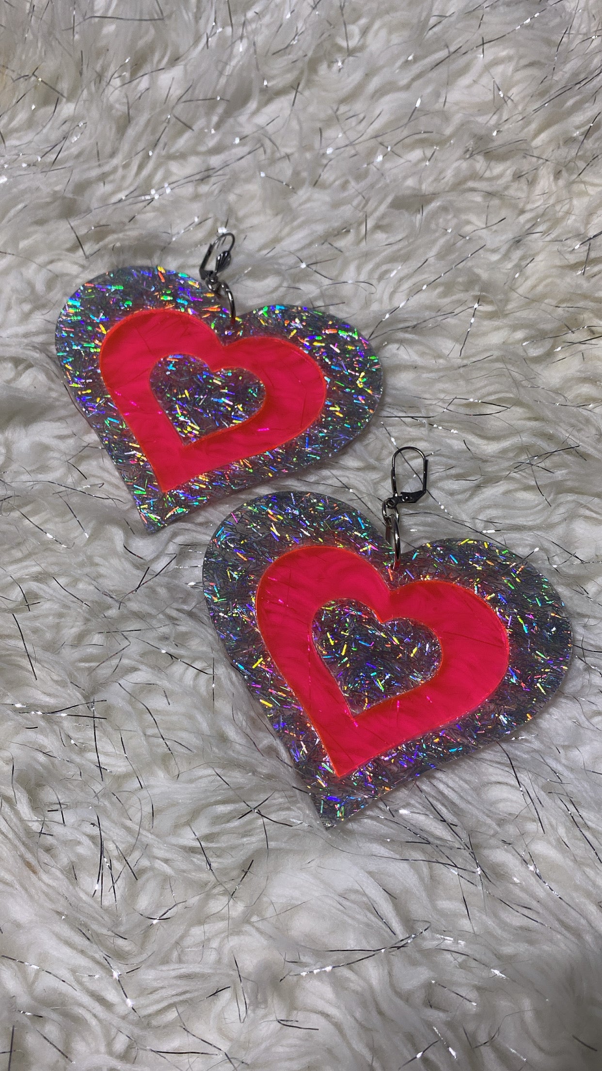 Silver And Pink Heart Love Earrings