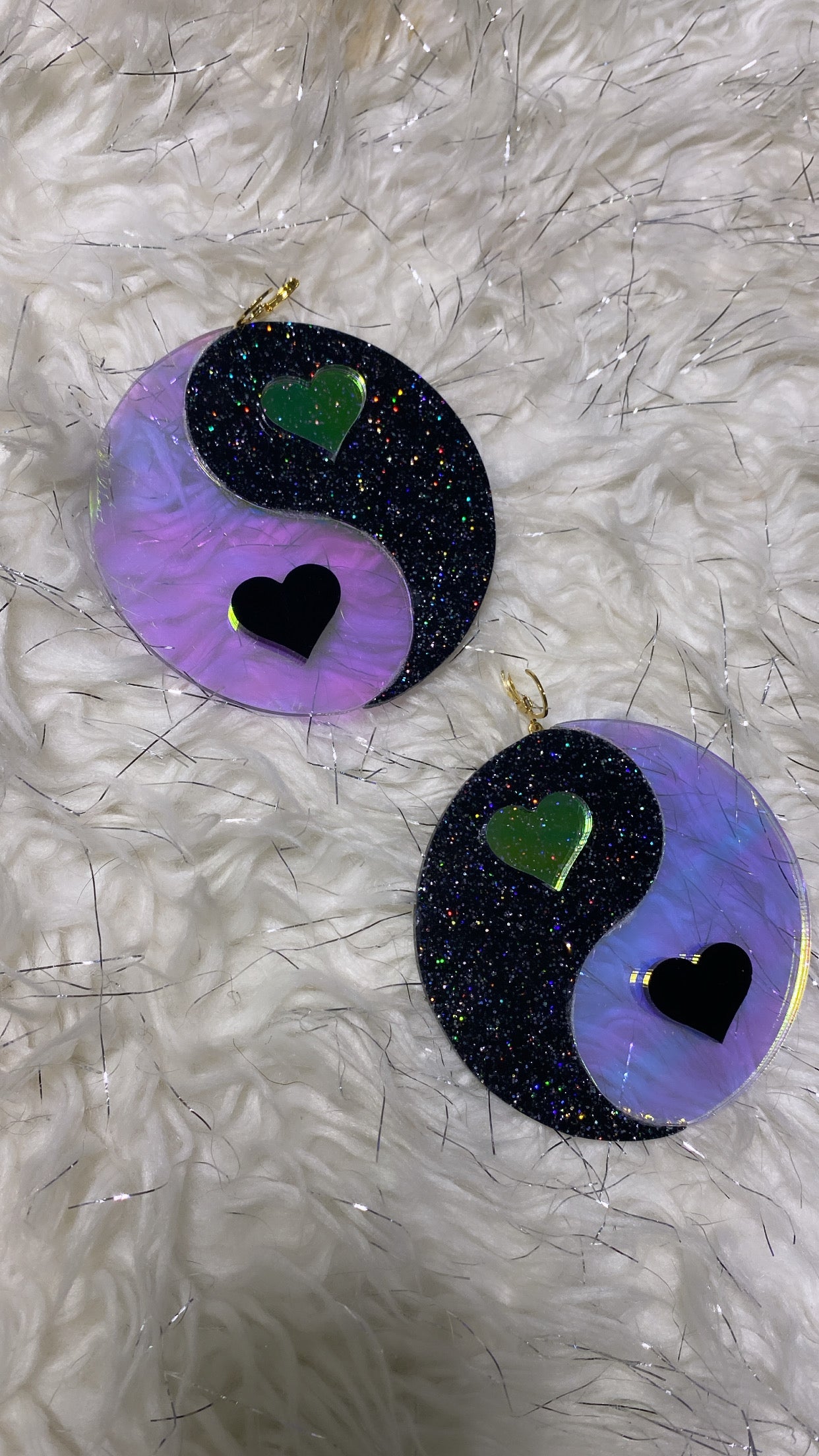 Holographic Glitter Yin-Yang Earrings