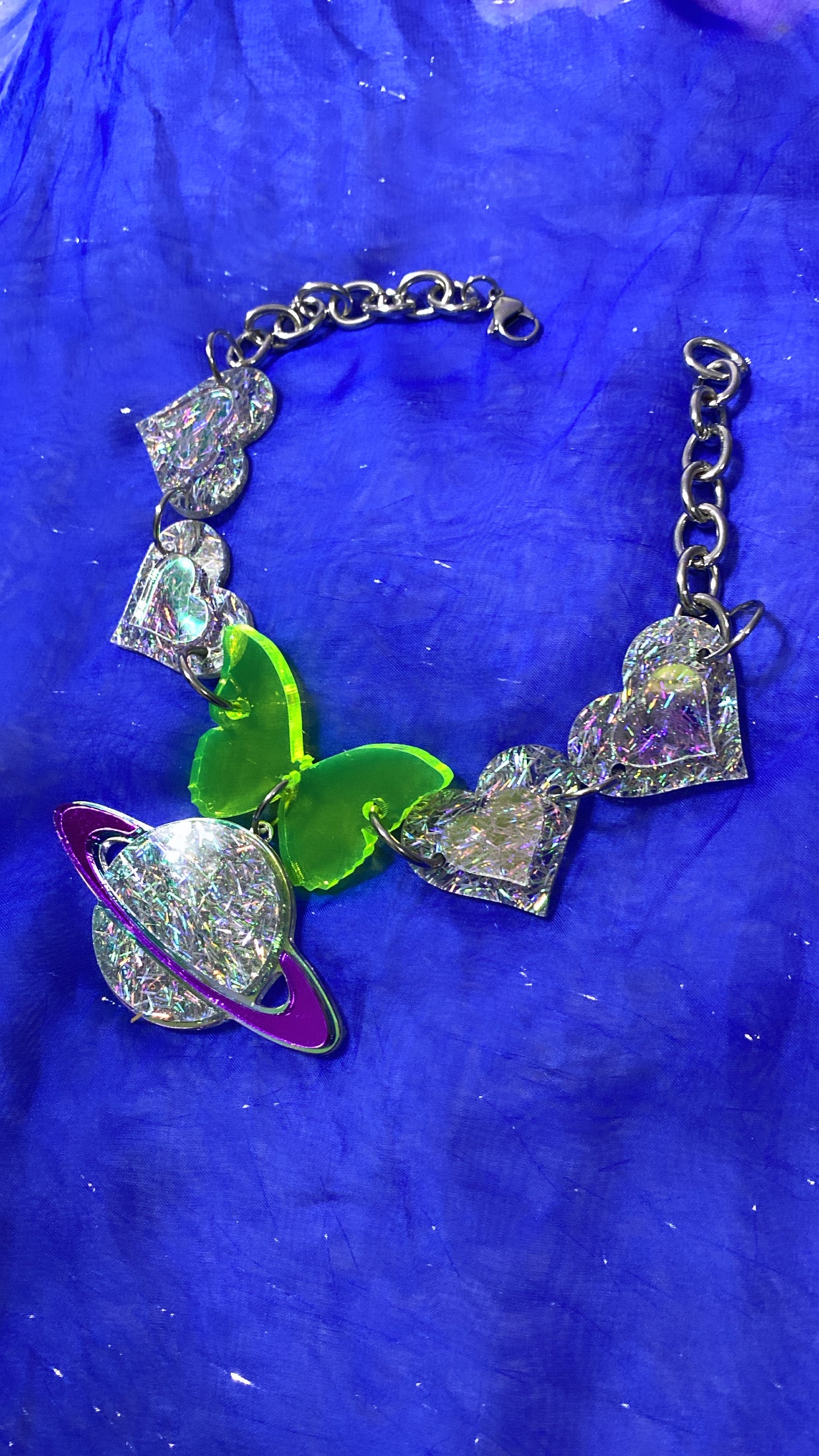 Neon Butterfly Heart Love with Glitter Saturn Drip