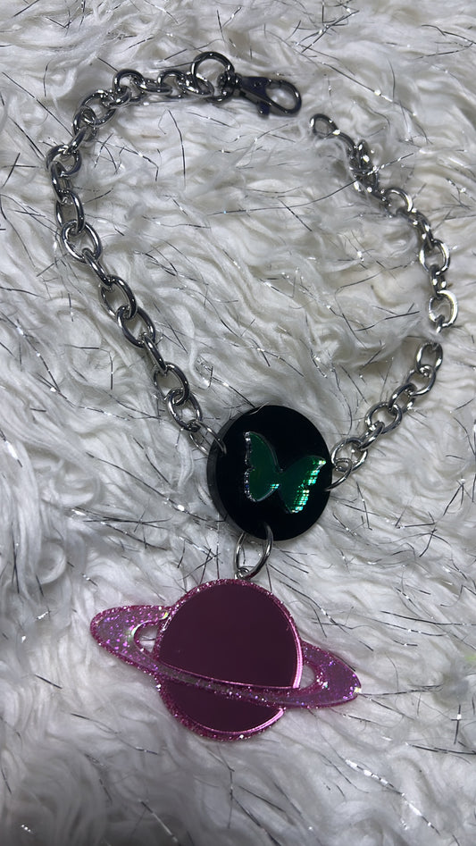 Holographic Butterfly with Pink Saturn Drip