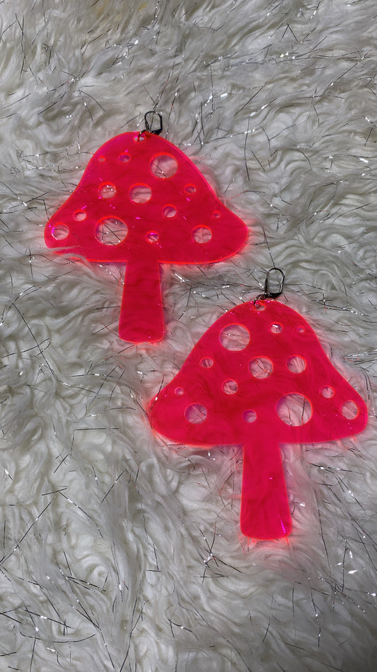 Neon Pink Mushroom Earrings