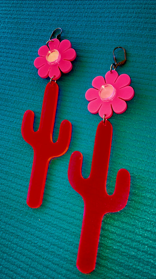 Neon Pink Desert Flower Power Earrings