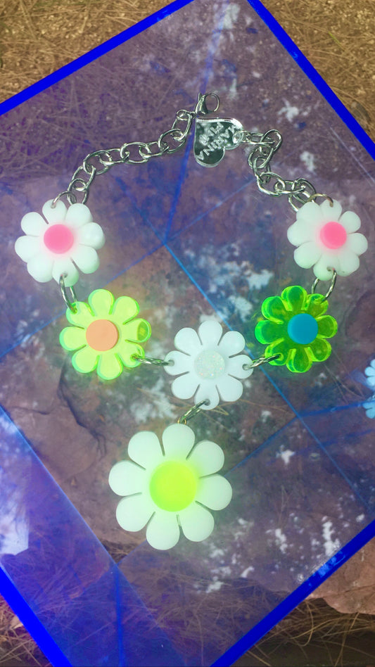 White Neon Flower Power Choker with Drip