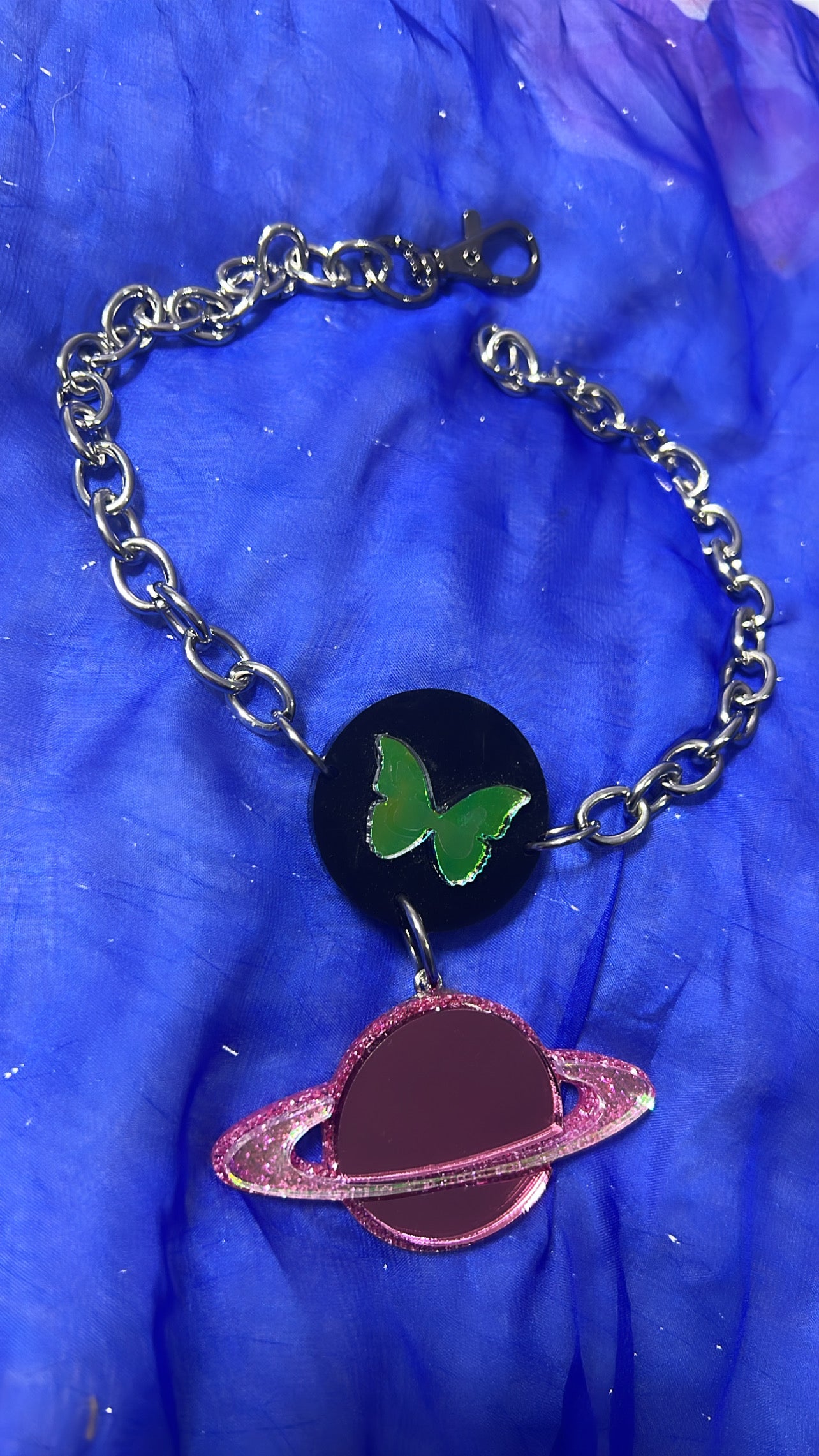 Holographic Butterfly with Pink Saturn Drip
