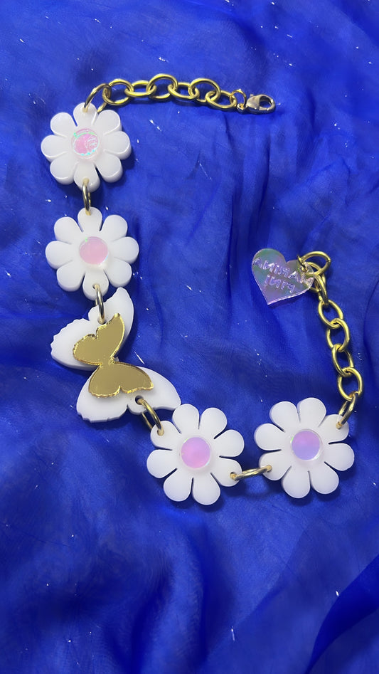 Butterfly White and Iridescent Flower Power Choker