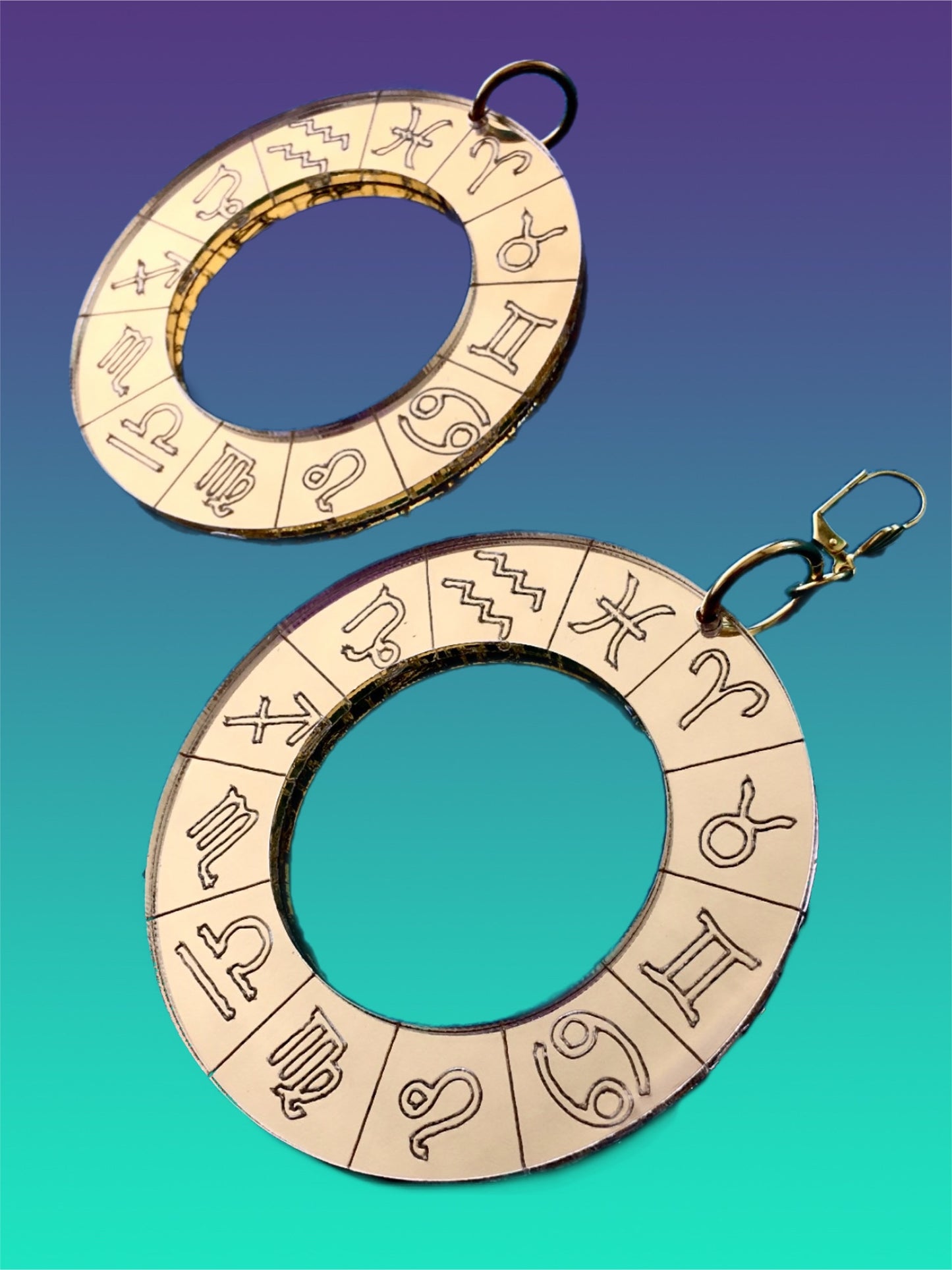 Gold Mirror Zodiac Wheel Earrings